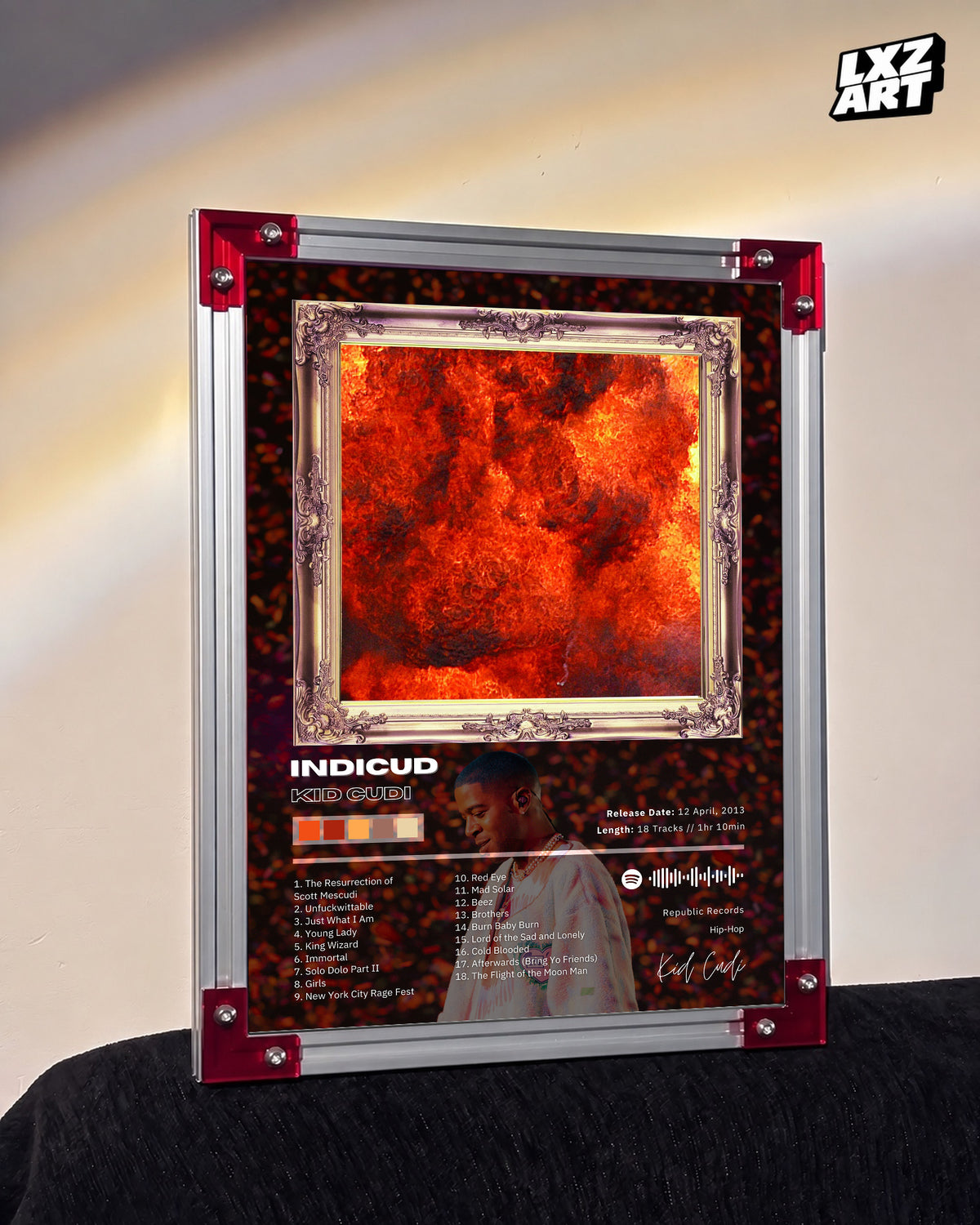 Kid Cudi 'Indicud' Album Poster — LXZART display 3; frame not included