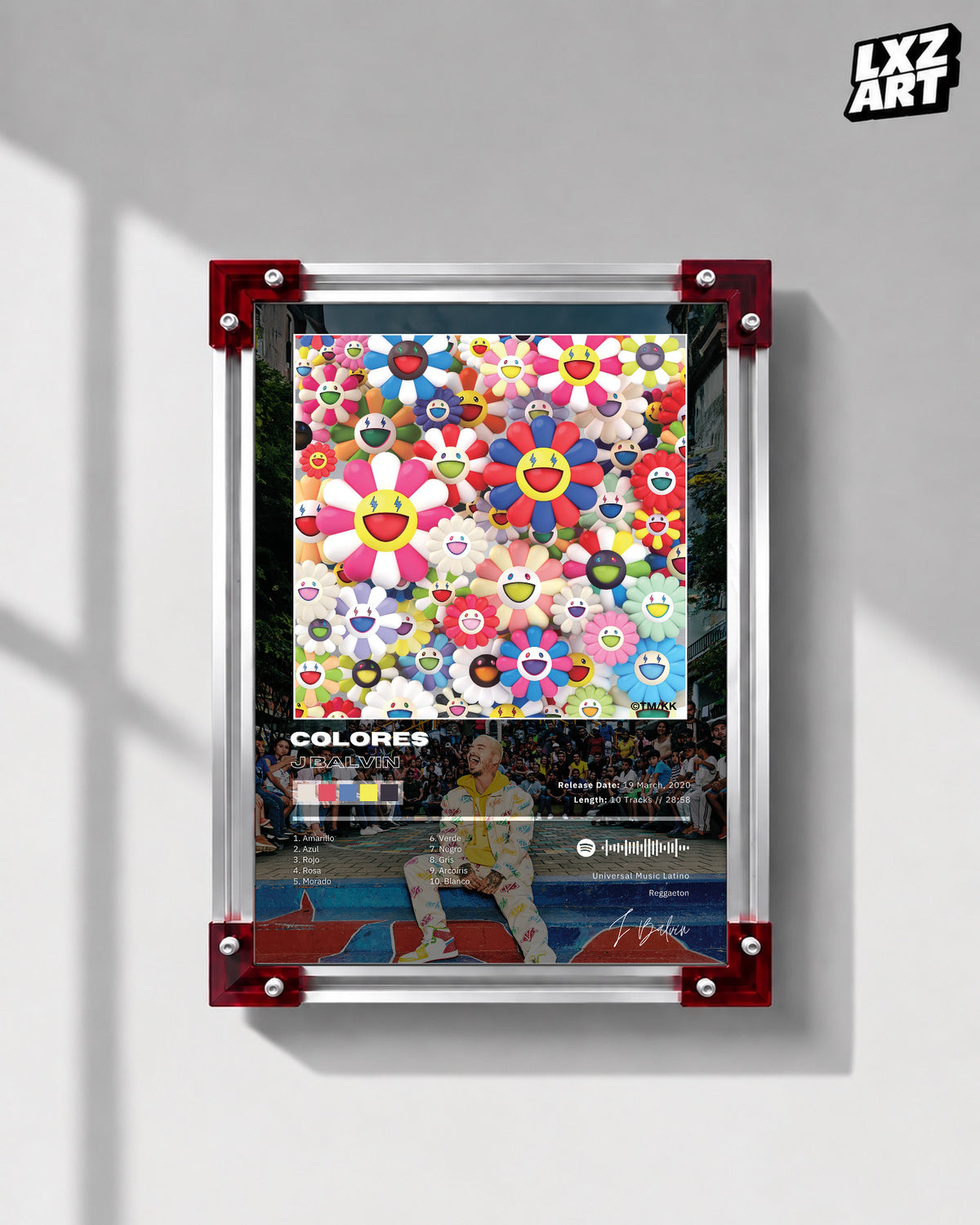 J Balvin Colores Tracklist Poster | Unframed Bedroom Wall Art — LXZART display 1; frame not included