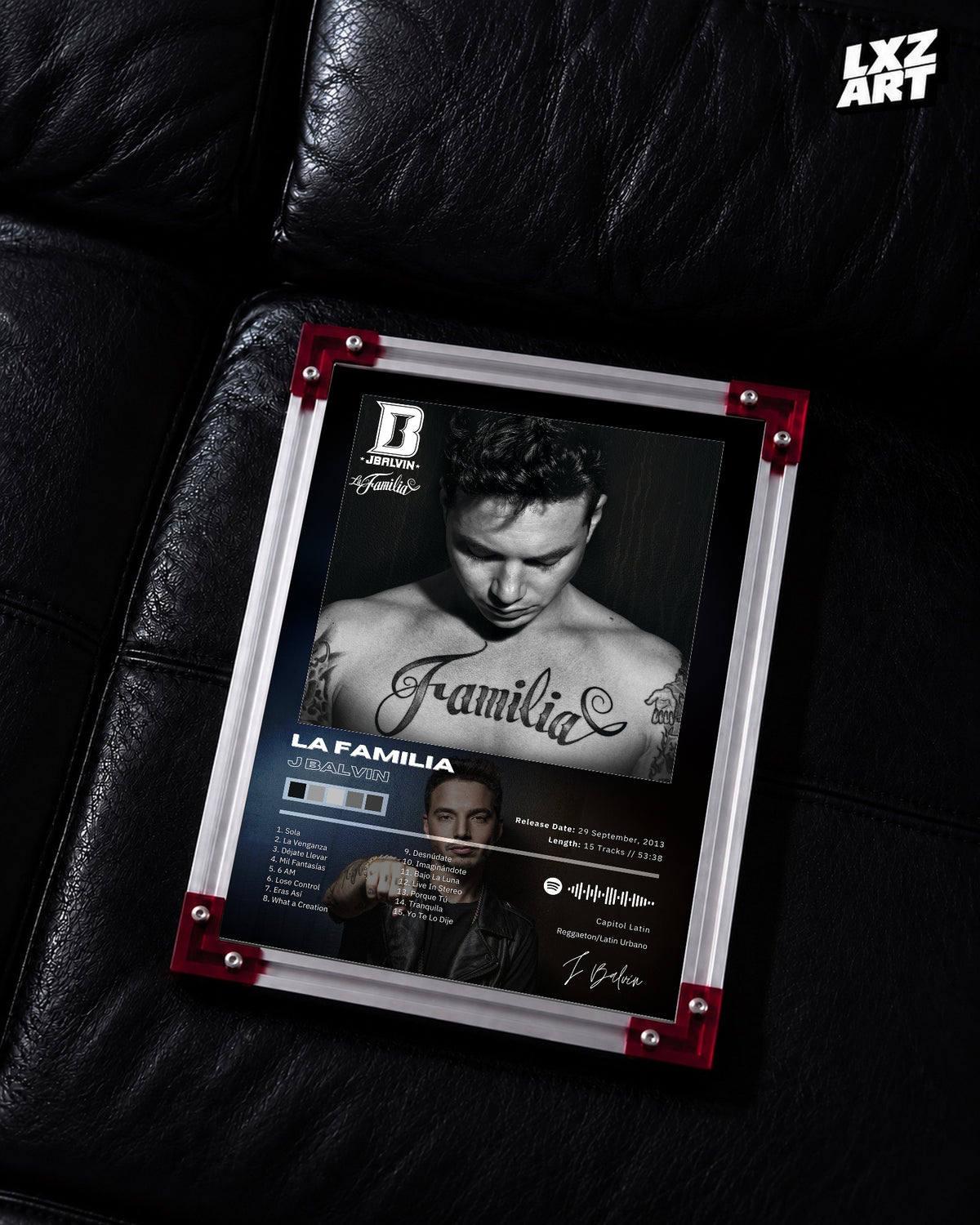 J Balvin La Familia Tracklist Poster | Unframed Bedroom Wall Art — LXZART display 2; frame not included