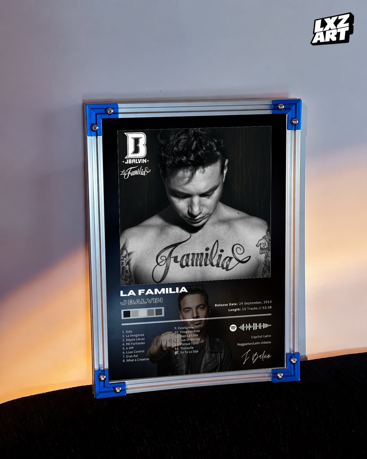 J Balvin La Familia Tracklist Poster | Unframed Bedroom Wall Art — LXZART display 3; frame not included