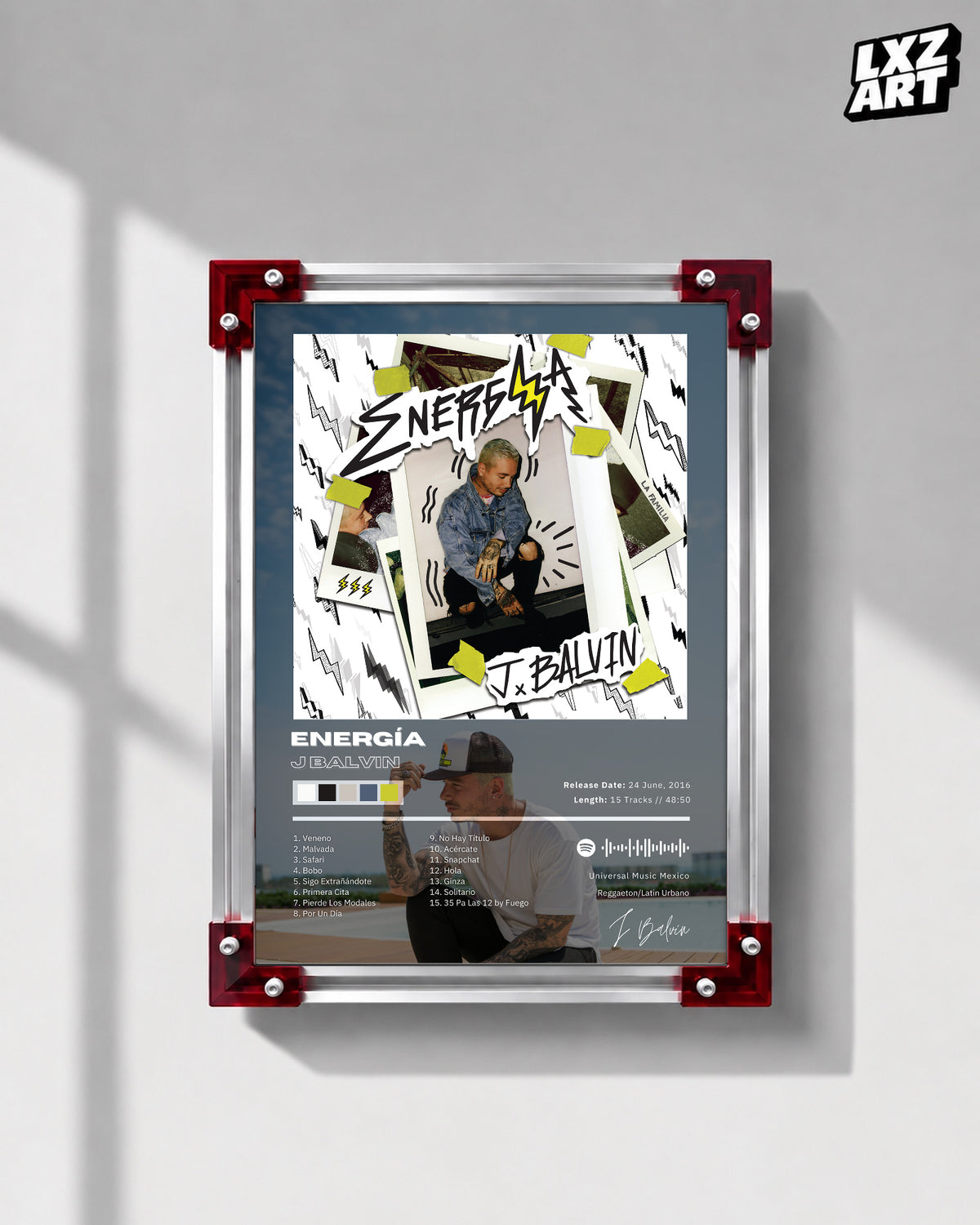 J Balvin Energia Tracklist Poster | Unframed Bedroom Wall Art — LXZART display 1; frame not included