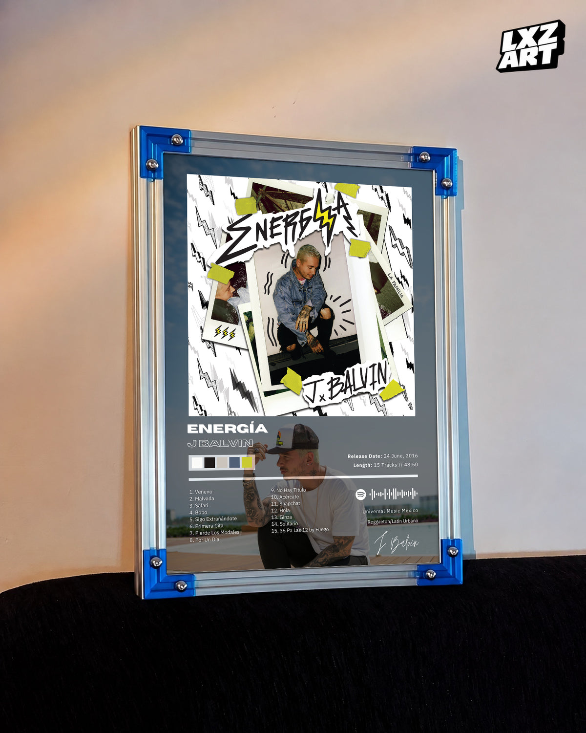 J Balvin Energia Tracklist Poster | Unframed Bedroom Wall Art — LXZART display 3; frame not included