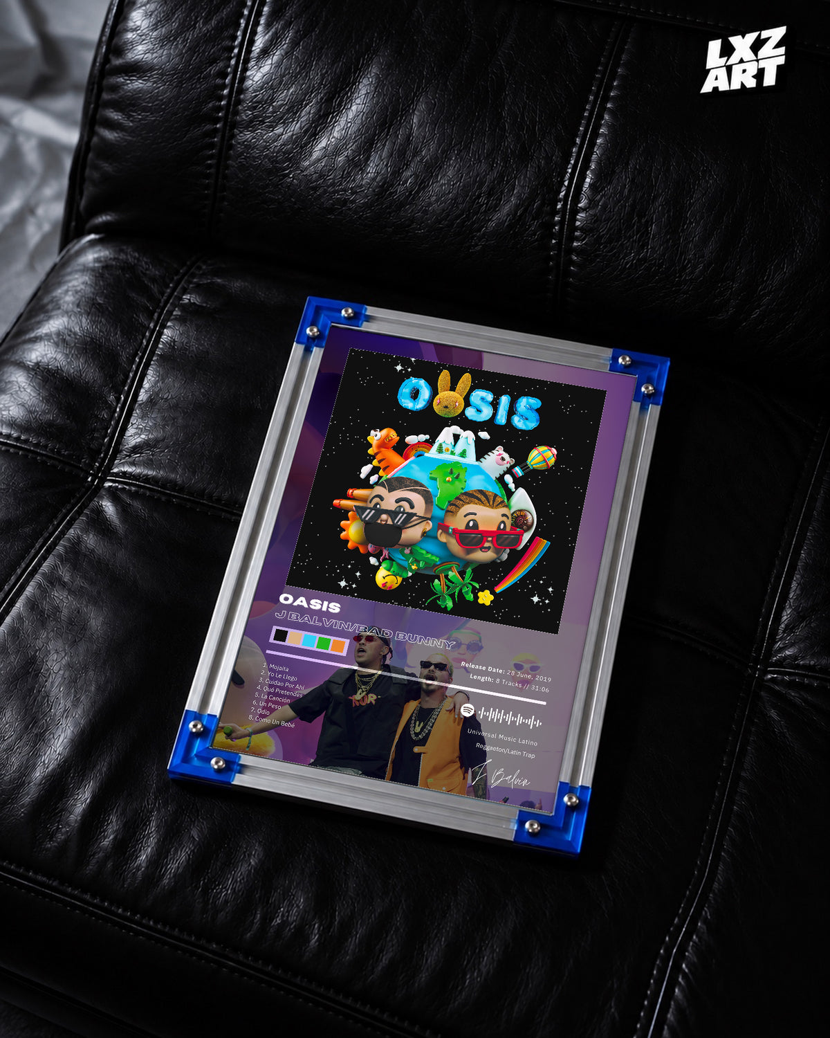 J Balvin & Bad Bunny Oasis Tracklist Poster | Unframed Bedroom Wall Art — LXZART display 2; frame not included