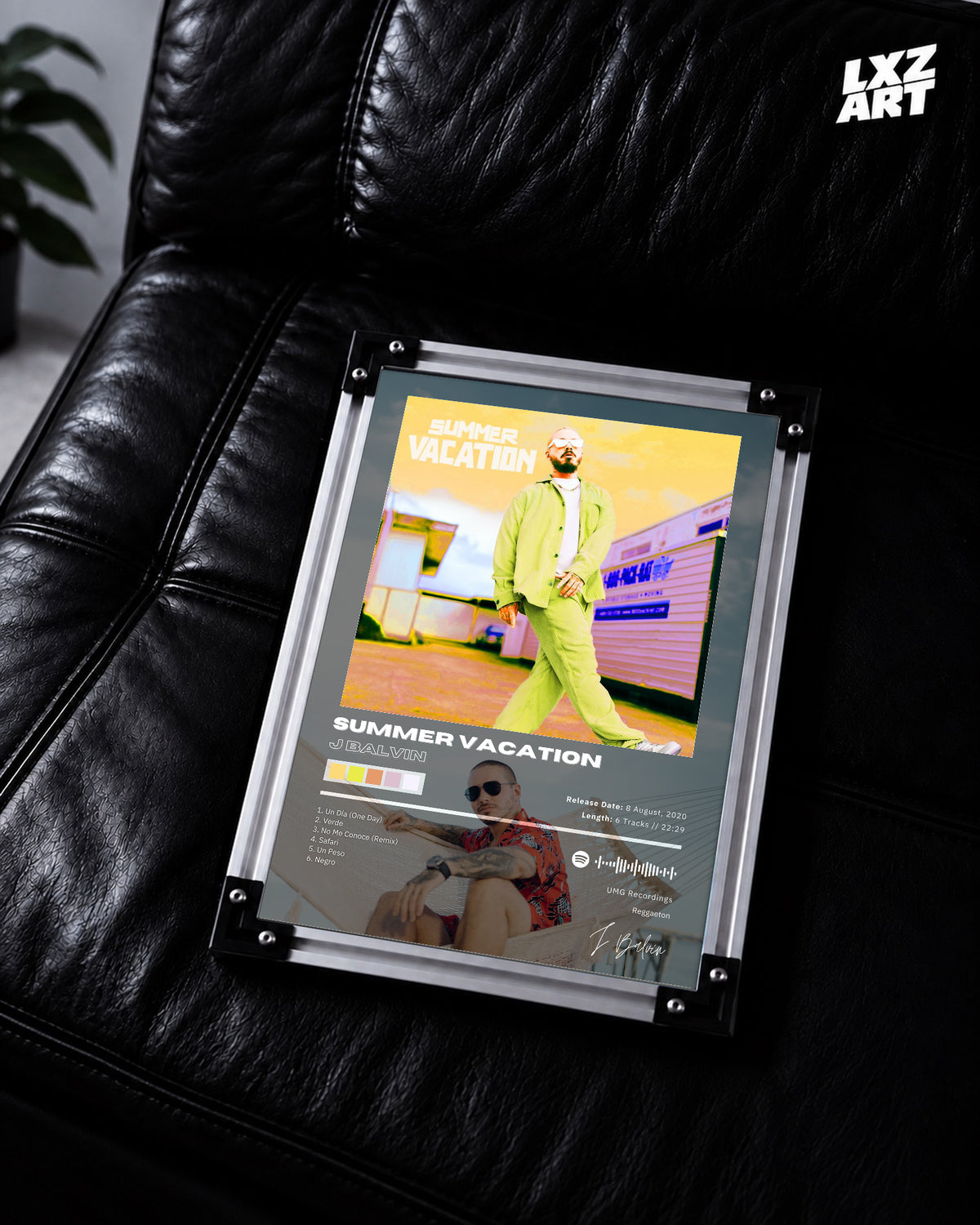 J Balvin Summer Vacation EP Tracklist Poster | Unframed Bedroom Wall Art — LXZART display 2; frame not included