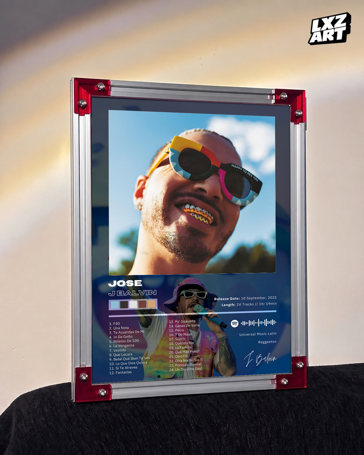 J Balvin JOSE Tracklist Poster | Unframed Bedroom Wall Art — LXZART display 3; frame not included