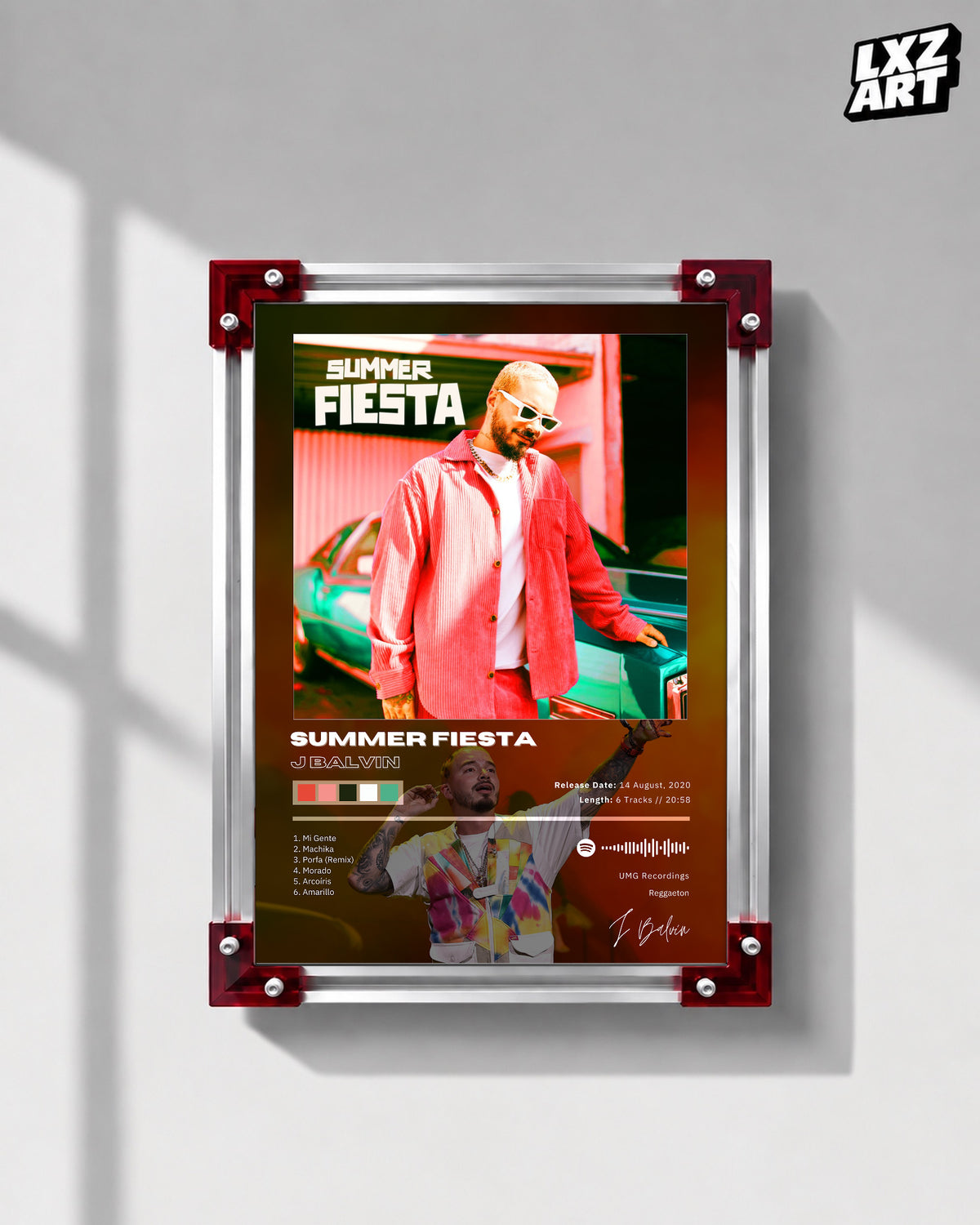 J Balvin Summer Fiesta EP Tracklist Poster | Unframed Bedroom Wall Art — LXZART display 1; frame not included