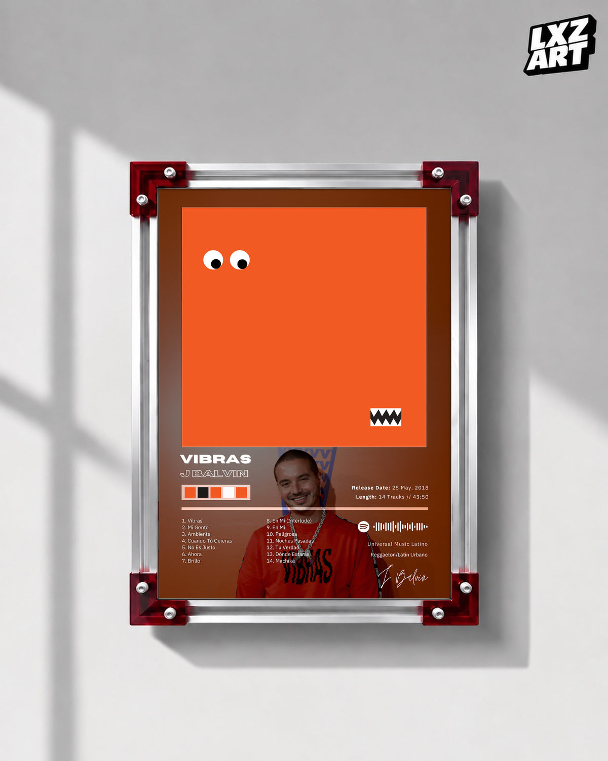 J Balvin Vibras Tracklist Poster | Unframed Bedroom Wall Art — LXZART display 1; frame not included