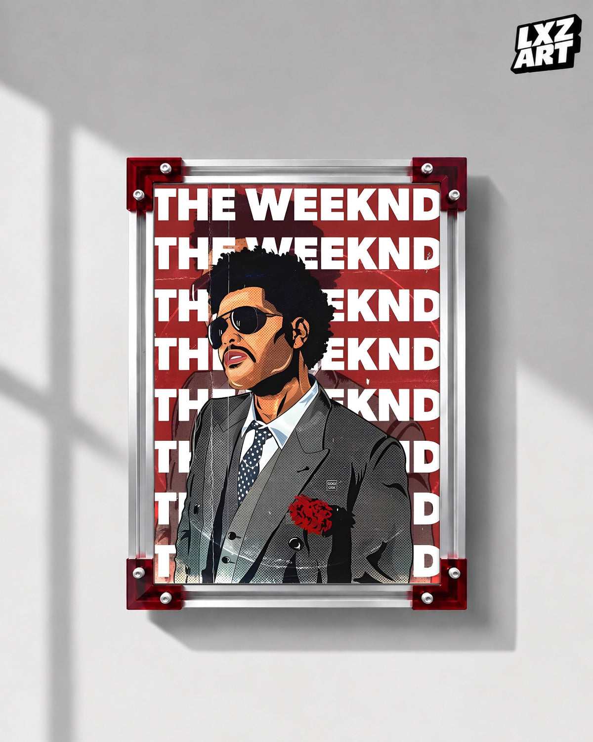 The Weeknd Red Suit Illustration Poster | Unframed Bedroom Wall Art — LXZART display 1; frame not included