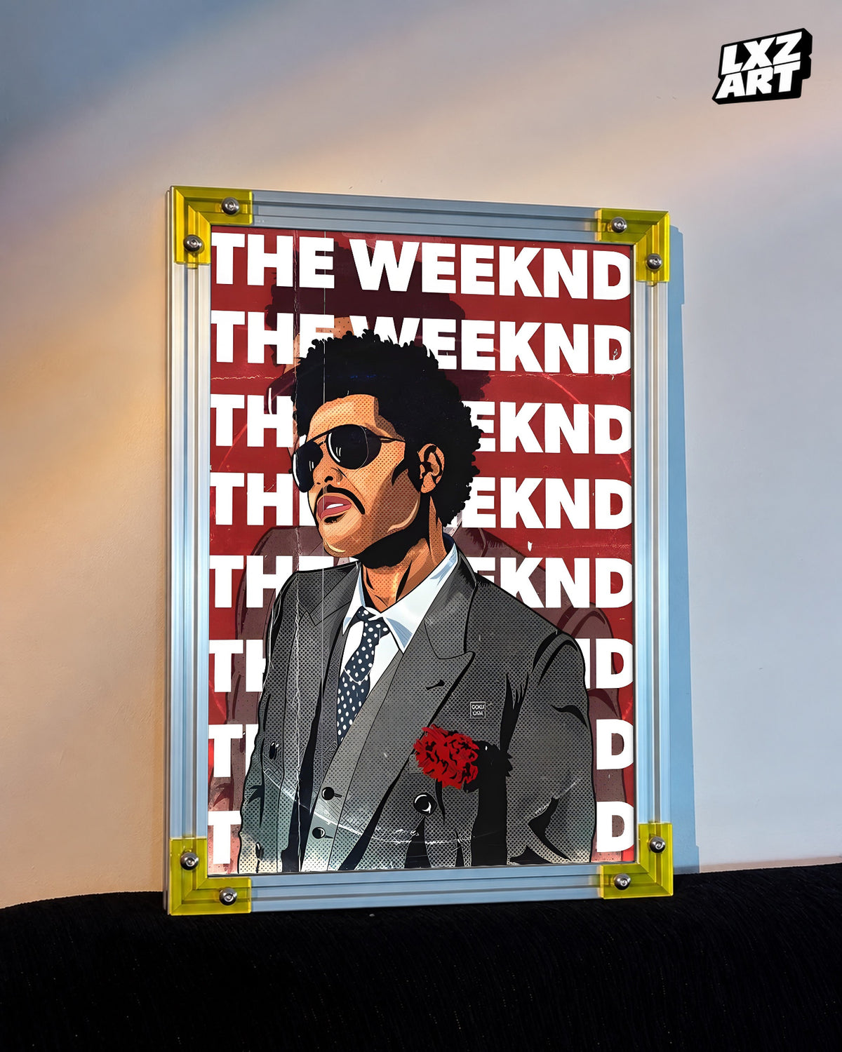 The Weeknd Red Suit Illustration Poster | Unframed Bedroom Wall Art — LXZART display 3; frame not included
