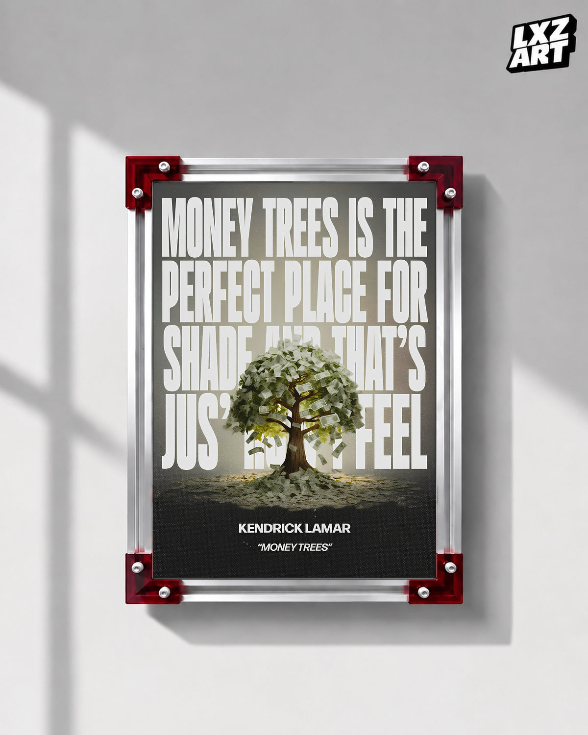 Kendrick Lamar Money Trees Lyric Poster | Unframed Hip Hop Wall Art — LXZART display 1; frame not included