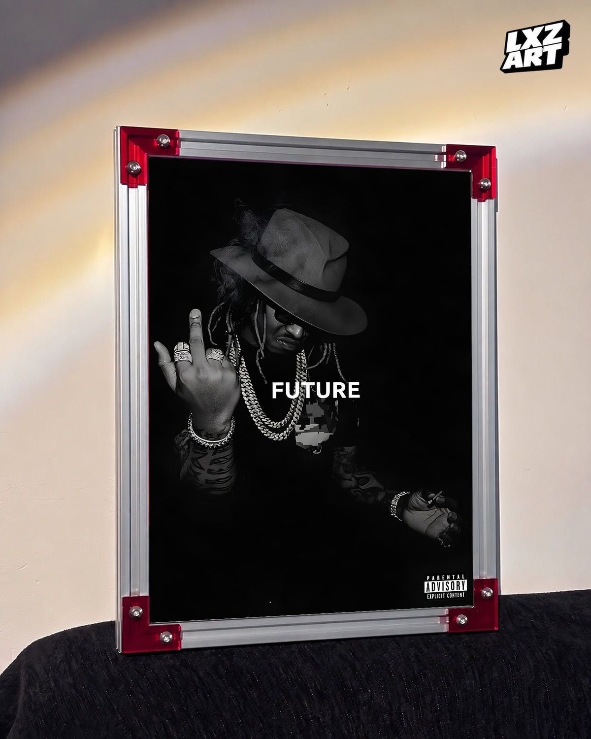 Future Black Portrait Poster | B&W Edition | Unframed Hip Hop Wall Art — LXZART display 3; frame not included
