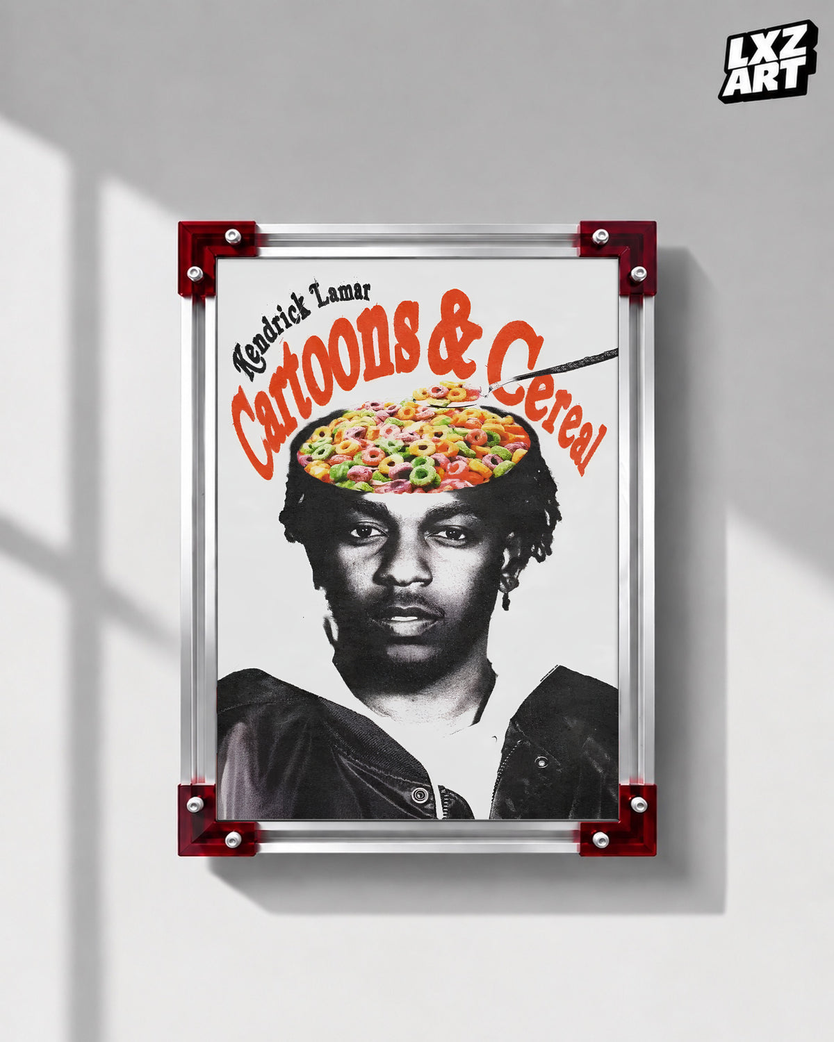 Kendrick Lamar Cartoons & Cereal Song Poster | Unframed Hip Hop Wall Art — LXZART display 1; frame not included