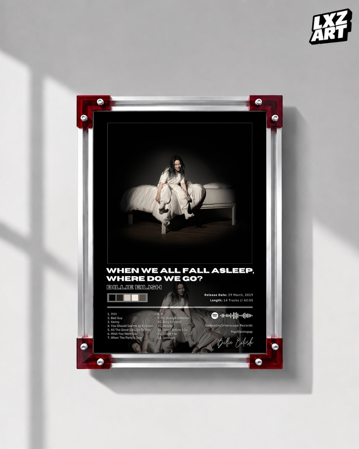 Billie Eilish When We All Fall Asleep Tracklist Poster | Unframed Bedroom Wall Art — LXZART display 1; frame not included