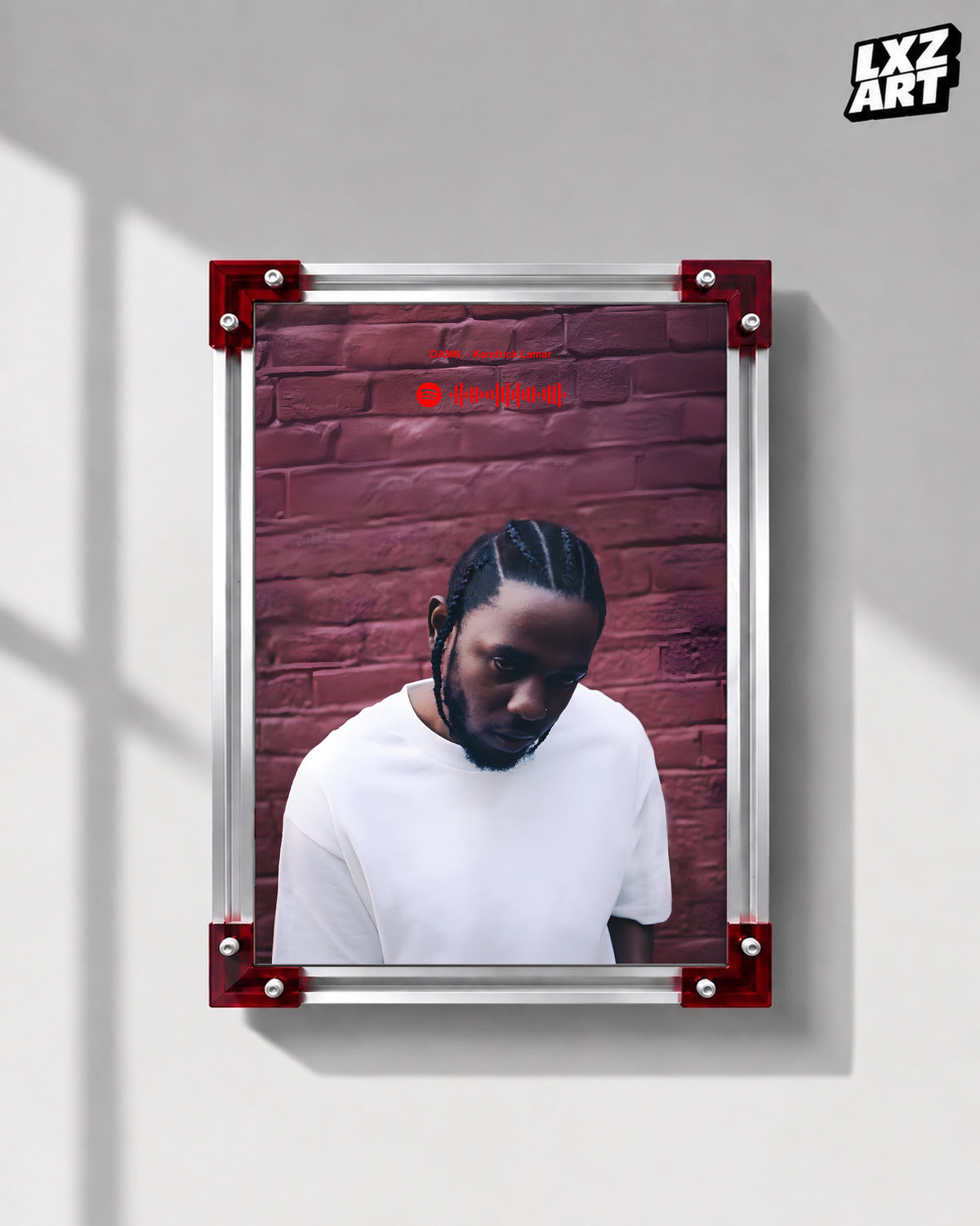 Kendrick Lamar DAMN. Red Brick Portrait Poster | Unframed Hip Hop Wall Art — LXZART display 1; frame not included