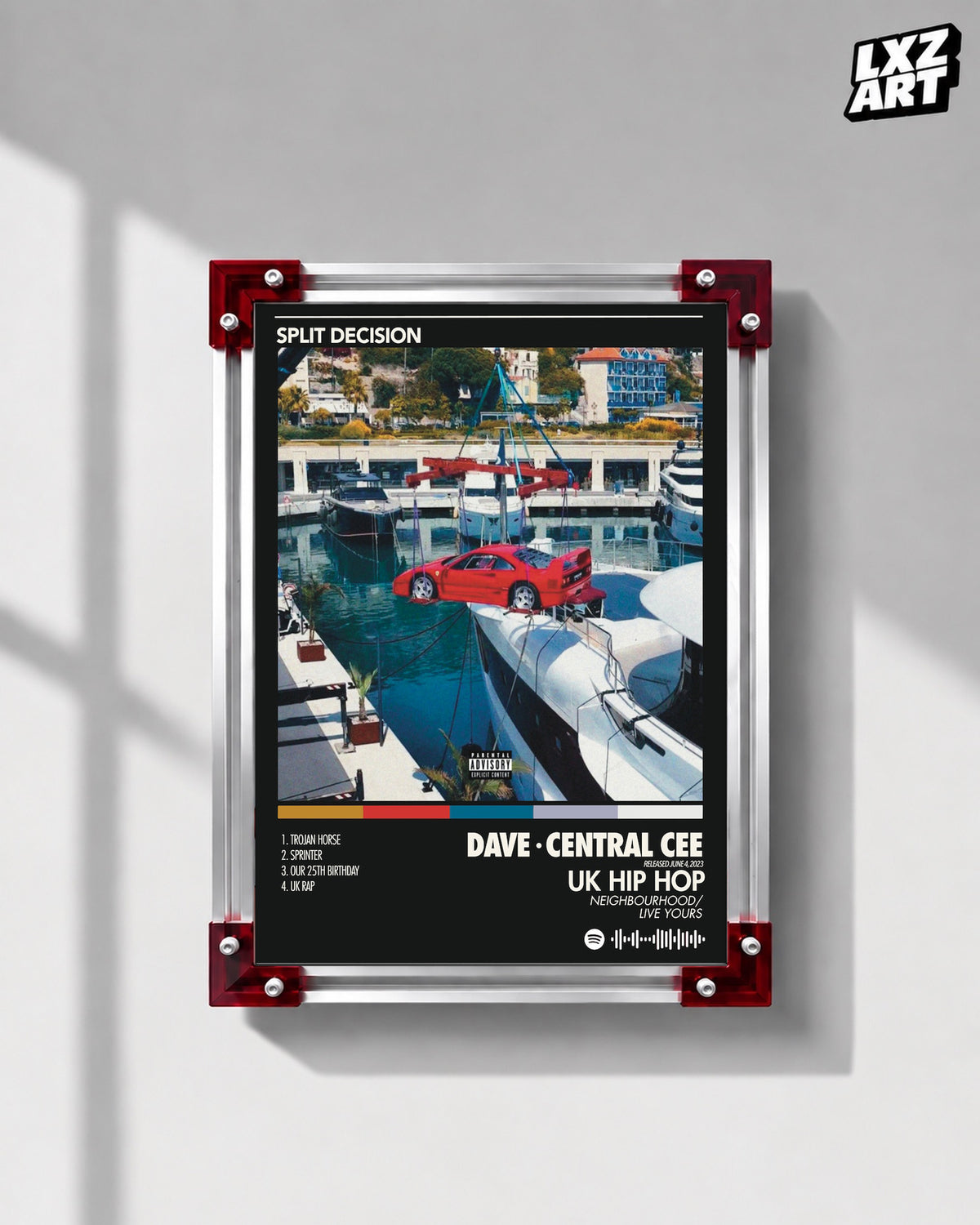Dave x Central Cee Split Decision Album Cover Poster | Unframed UK Rap Wall Art — LXZART display 1; frame not included