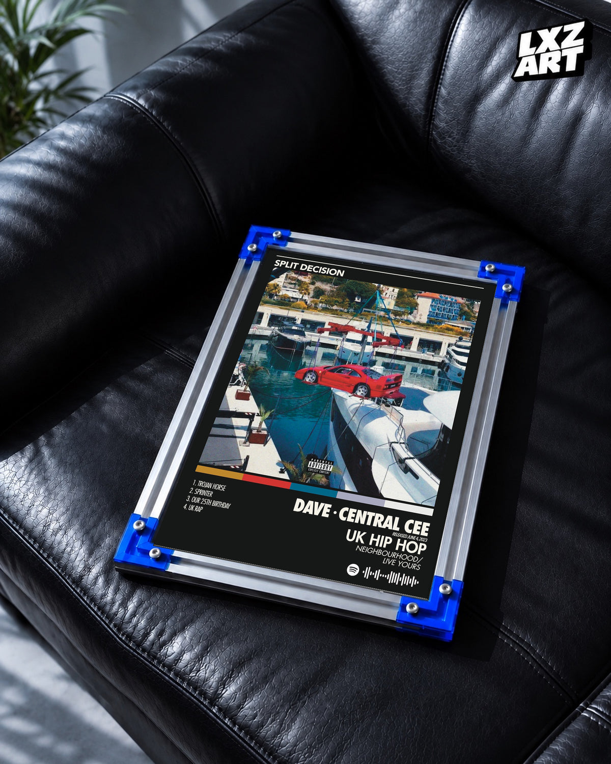 Dave x Central Cee Split Decision Album Cover Poster | Unframed UK Rap Wall Art — LXZART display 2; frame not included