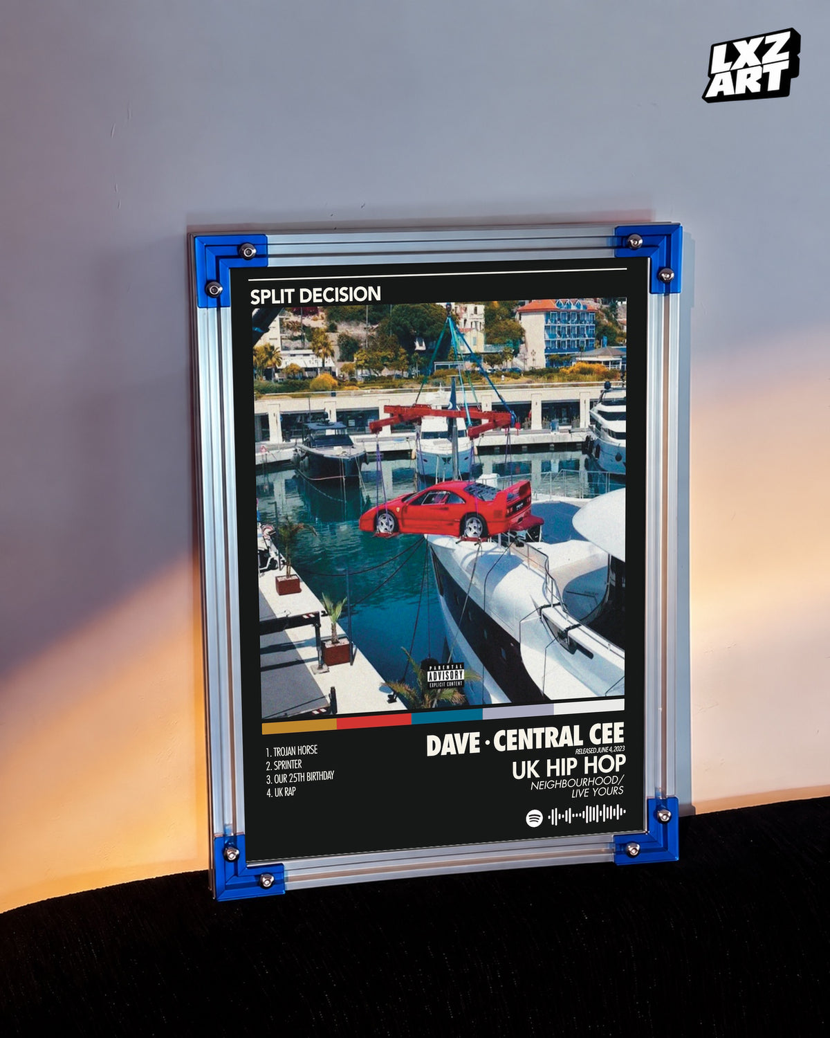 Dave x Central Cee Split Decision Album Cover Poster | Unframed UK Rap Wall Art — LXZART display 3; frame not included