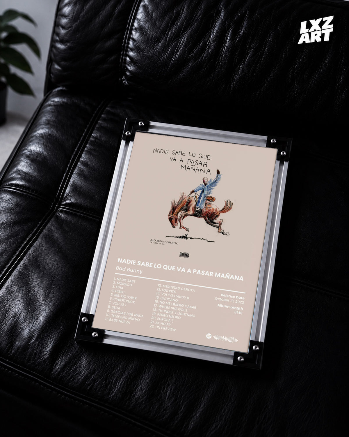 Bad Bunny Nadie Sabe Lo Que Va A Pasar Mañana Album Tracklist Poster | Unframed Latin Trap Wall Art — LXZART display 2; frame not included