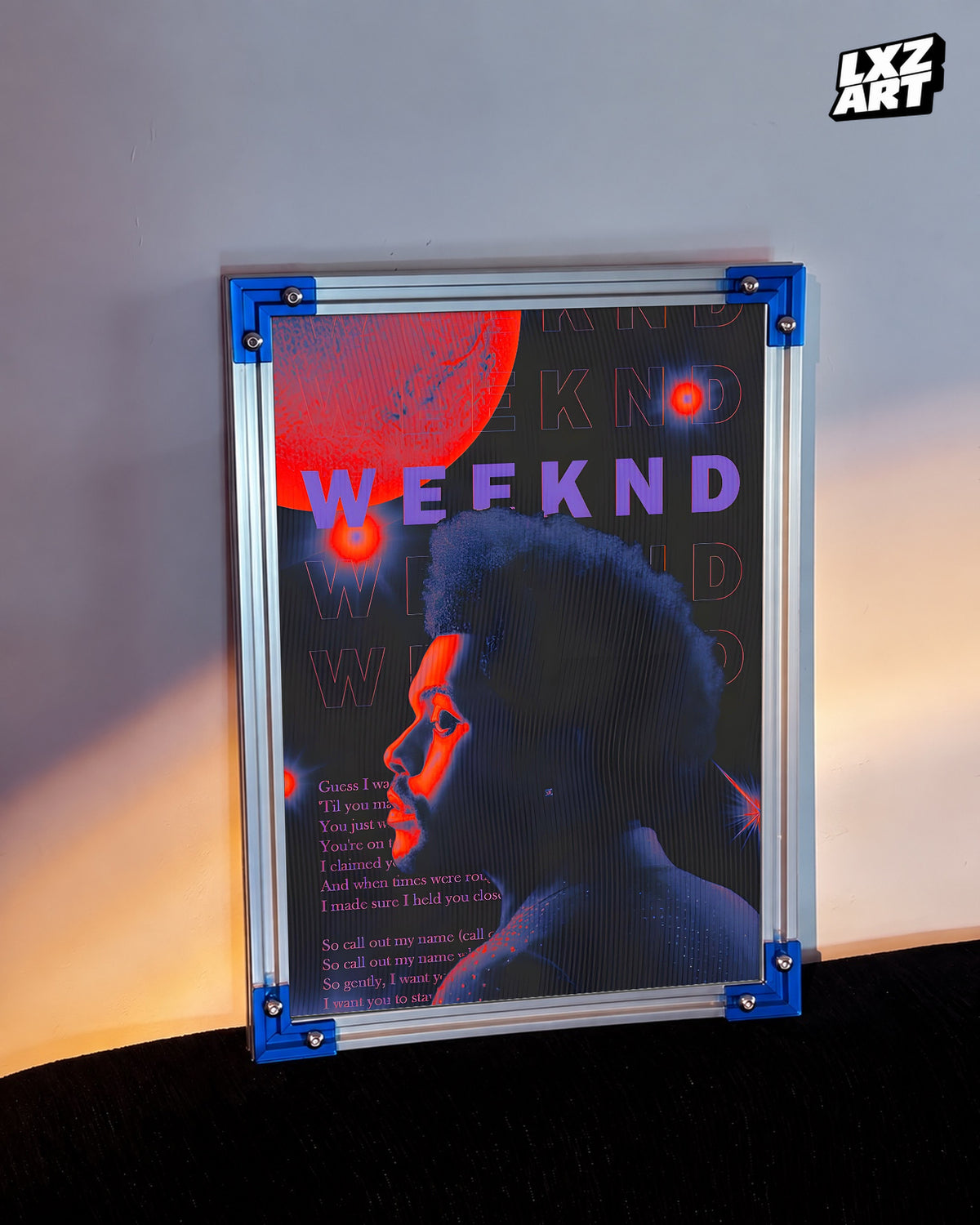 The Weeknd Red Blue Portrait Poster | Unframed Bedroom Wall Art — LXZART display 3; frame not included