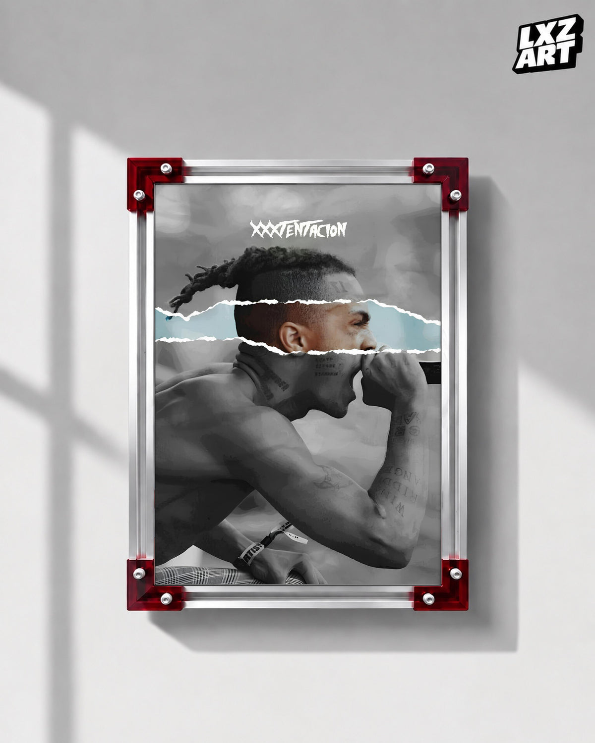 XXXTentacion Torn Strip Performance Poster | Unframed Emo Rap Wall Art — LXZART display 1; frame not included