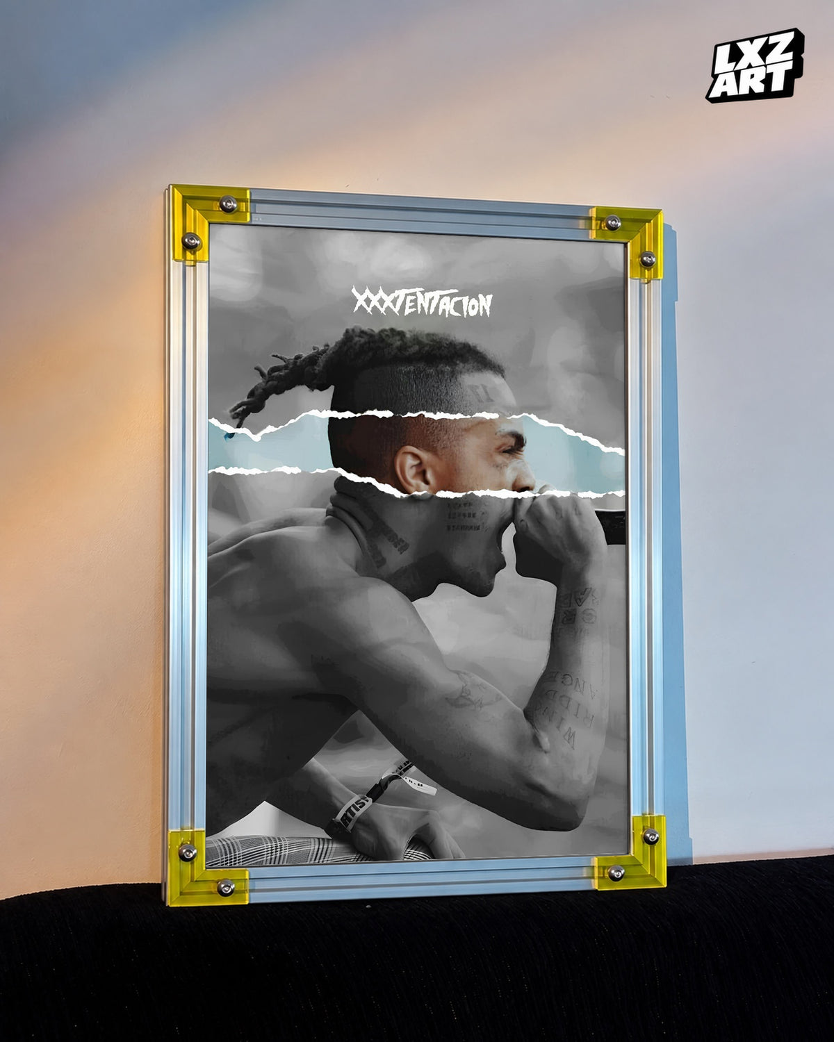 XXXTentacion Torn Strip Performance Poster | Unframed Emo Rap Wall Art — LXZART display 3; frame not included