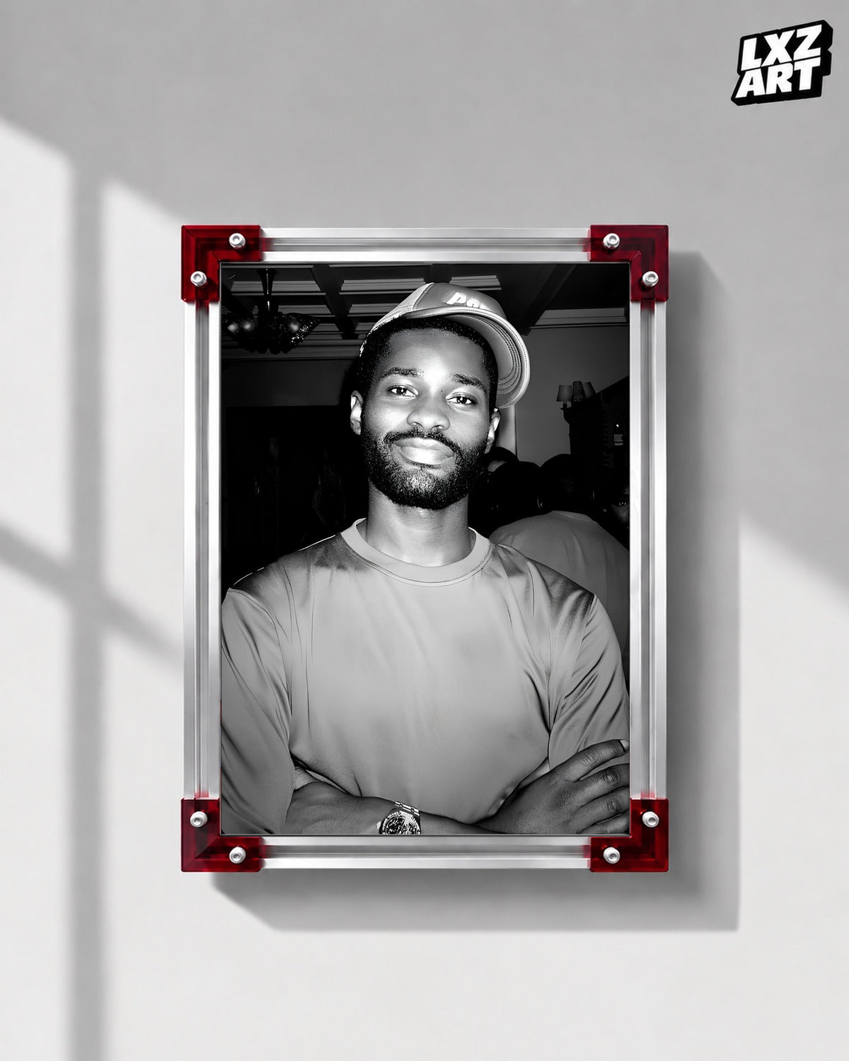 Dave Black and White Cap Portrait Poster | Unframed UK Rap Wall Art — LXZART display 1; frame not included