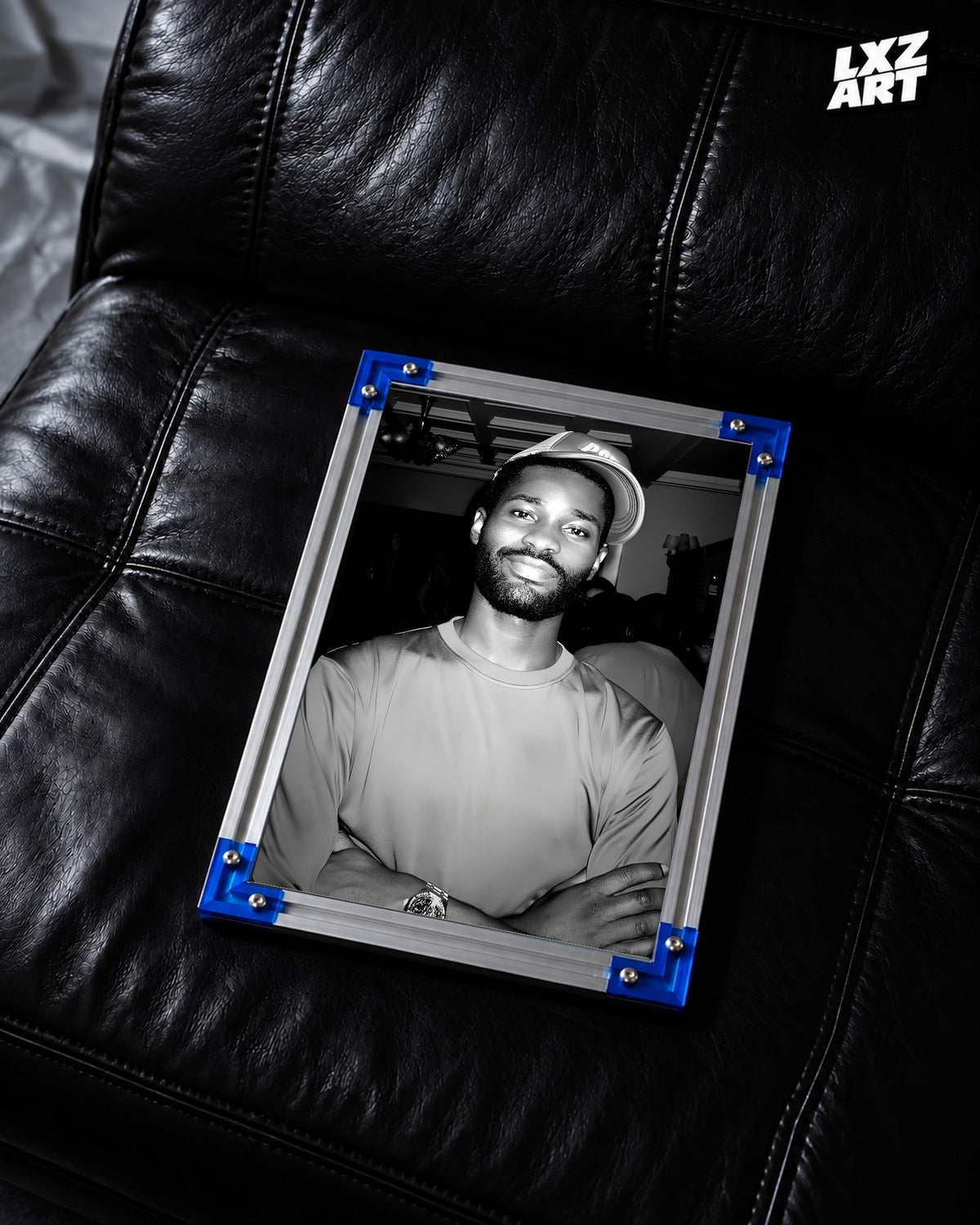 Dave Black and White Cap Portrait Poster | Unframed UK Rap Wall Art — LXZART display 2; frame not included