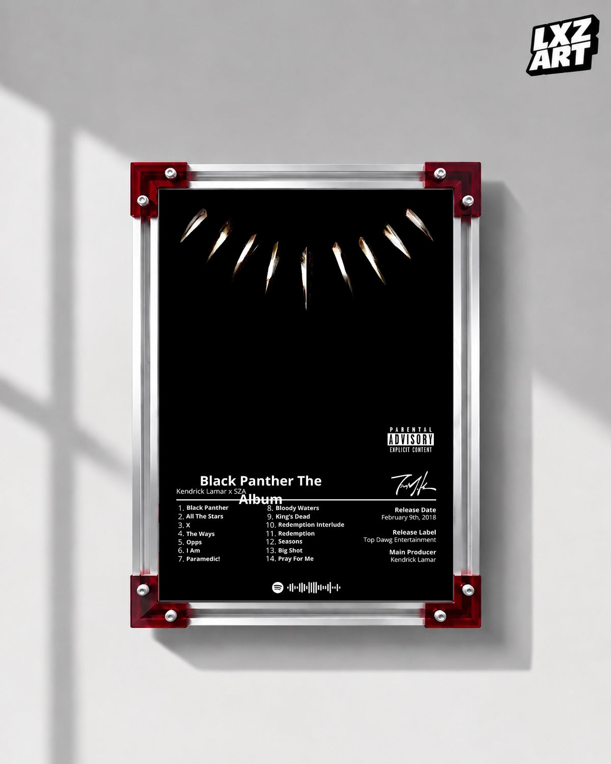 Kendrick Lamar Black Panther The Album Poster | Unframed Hip Hop Wall Art — LXZART display 1; frame not included