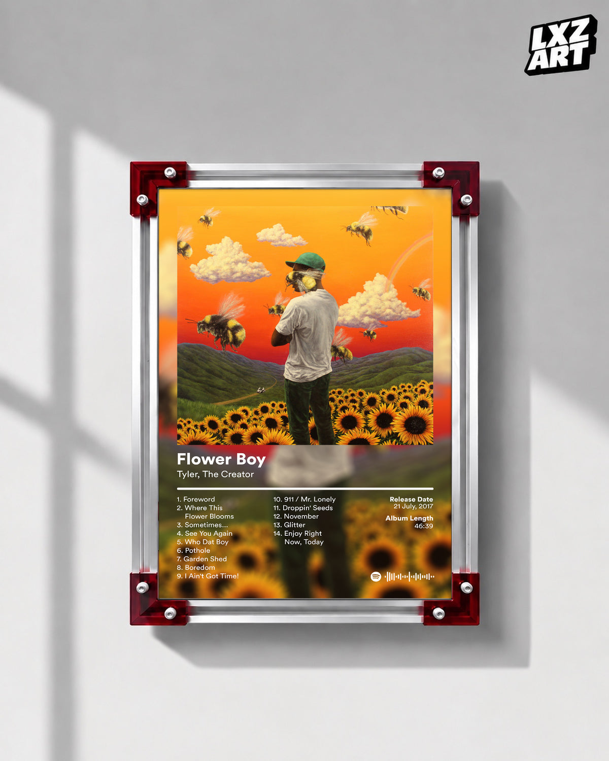 Tyler The Creator Flower Boy Tracklist Poster | Unframed Bedroom Wall Art — LXZART display 1; frame not included