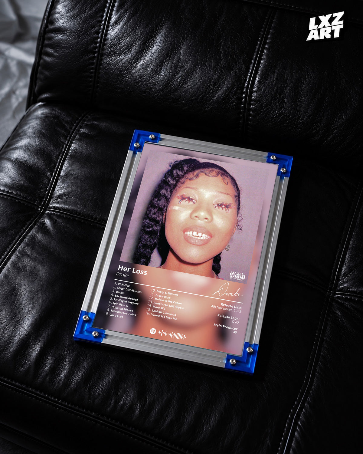 Drake Her Loss Tracklist Poster | Unframed Bedroom Wall Art — LXZART display 2; frame not included
