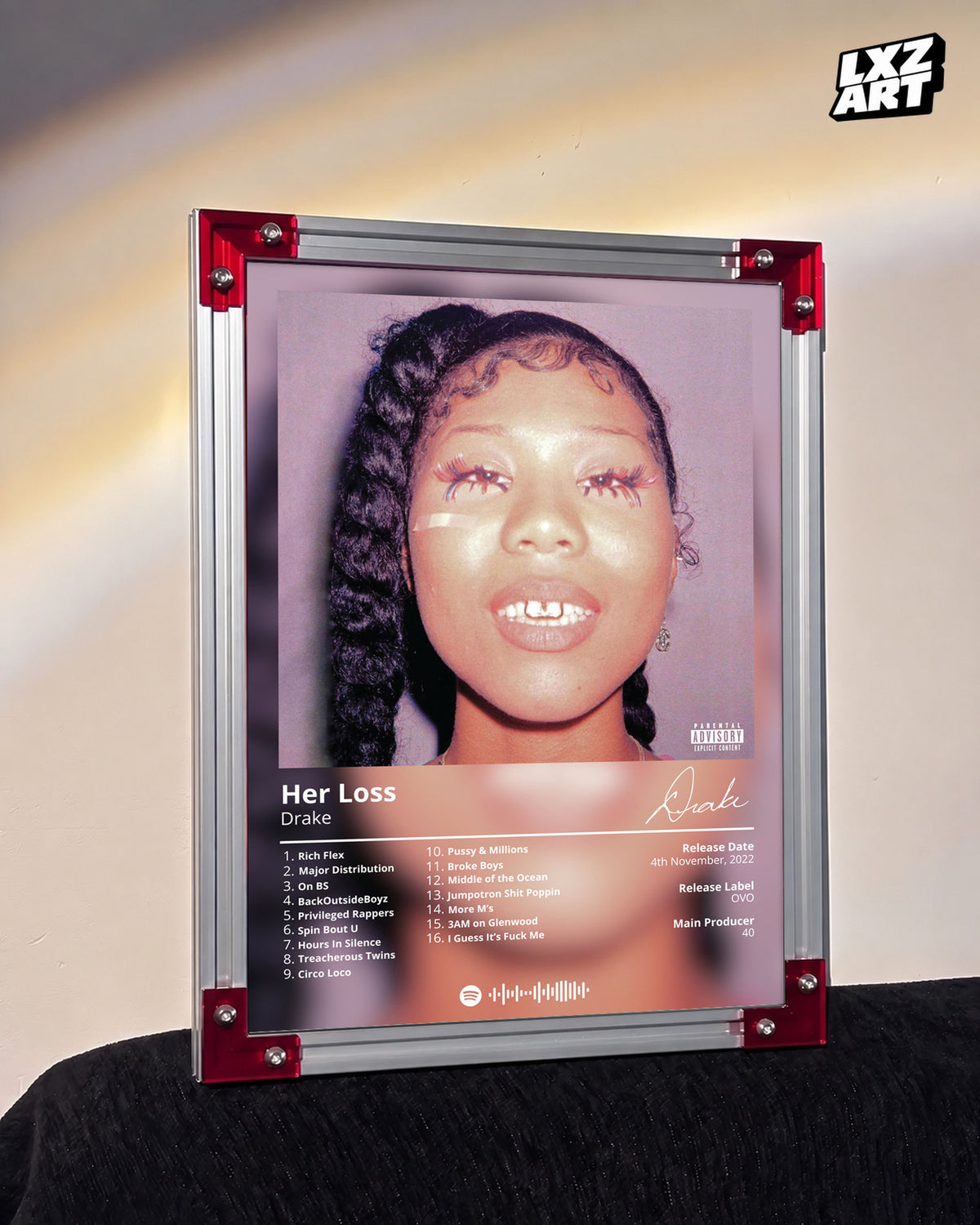 Drake Her Loss Tracklist Poster | Unframed Bedroom Wall Art — LXZART display 3; frame not included