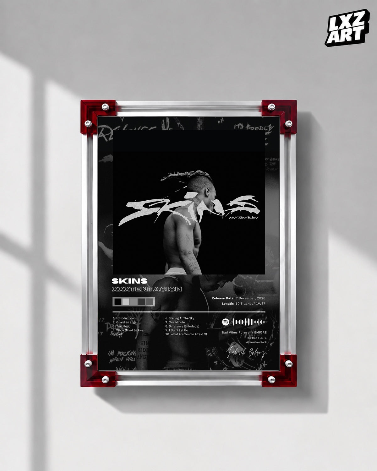 XXXTENTACION SKINS Tracklist Poster | Unframed Bedroom Wall Art — LXZART display 1; frame not included