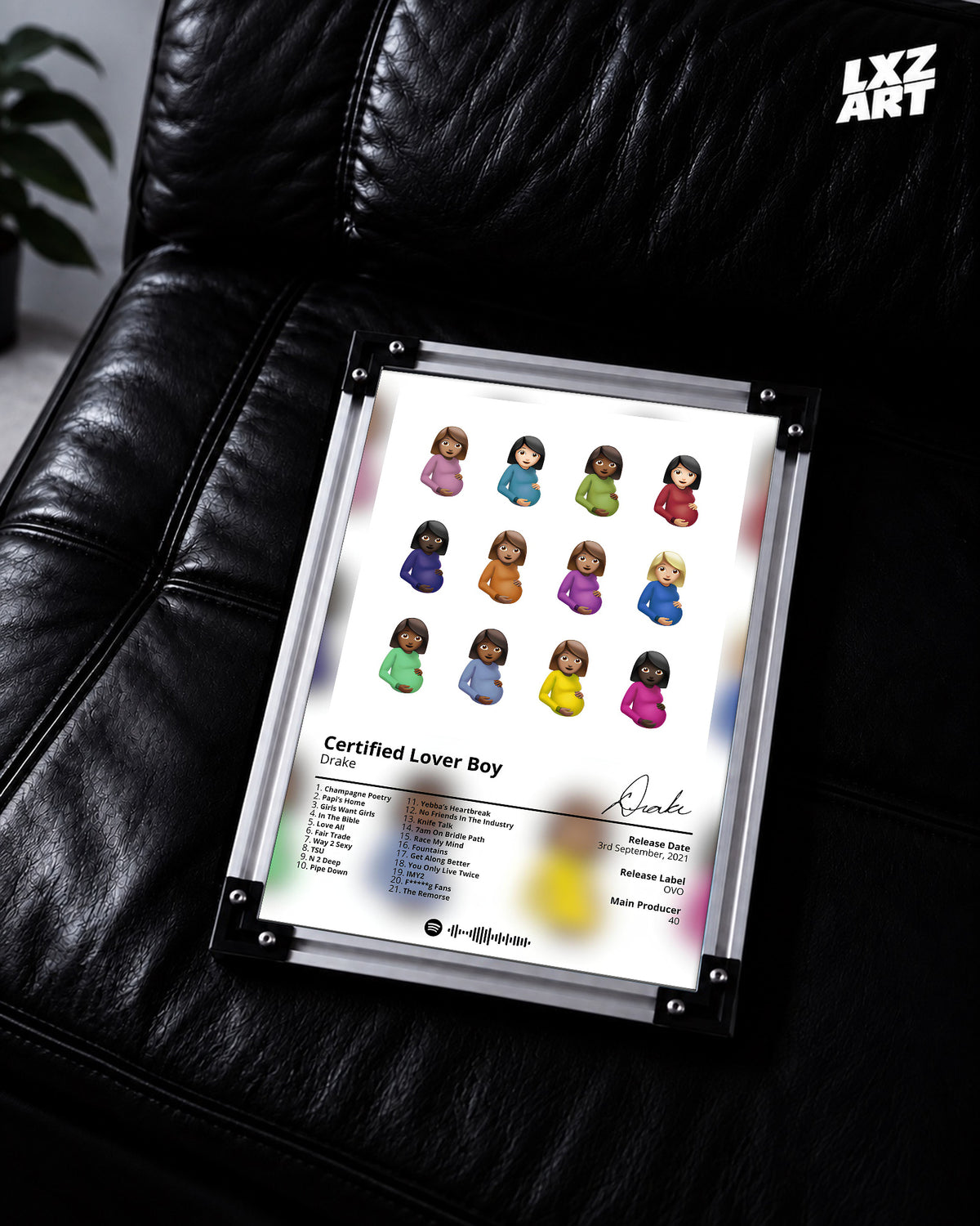 Drake Certified Lover Boy Tracklist Poster | Unframed Bedroom Wall Art — LXZART display 2; frame not included