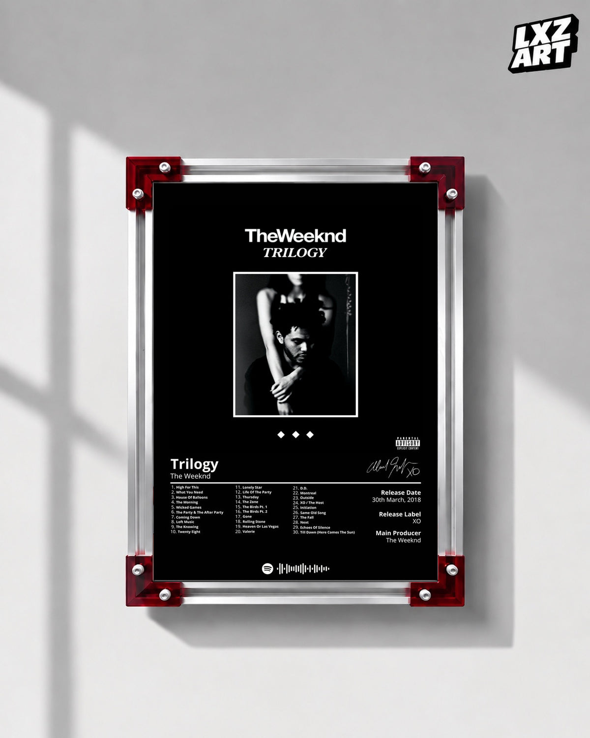The Weeknd Trilogy Poster | Unframed Bedroom Wall Art — LXZART display 1; frame not included