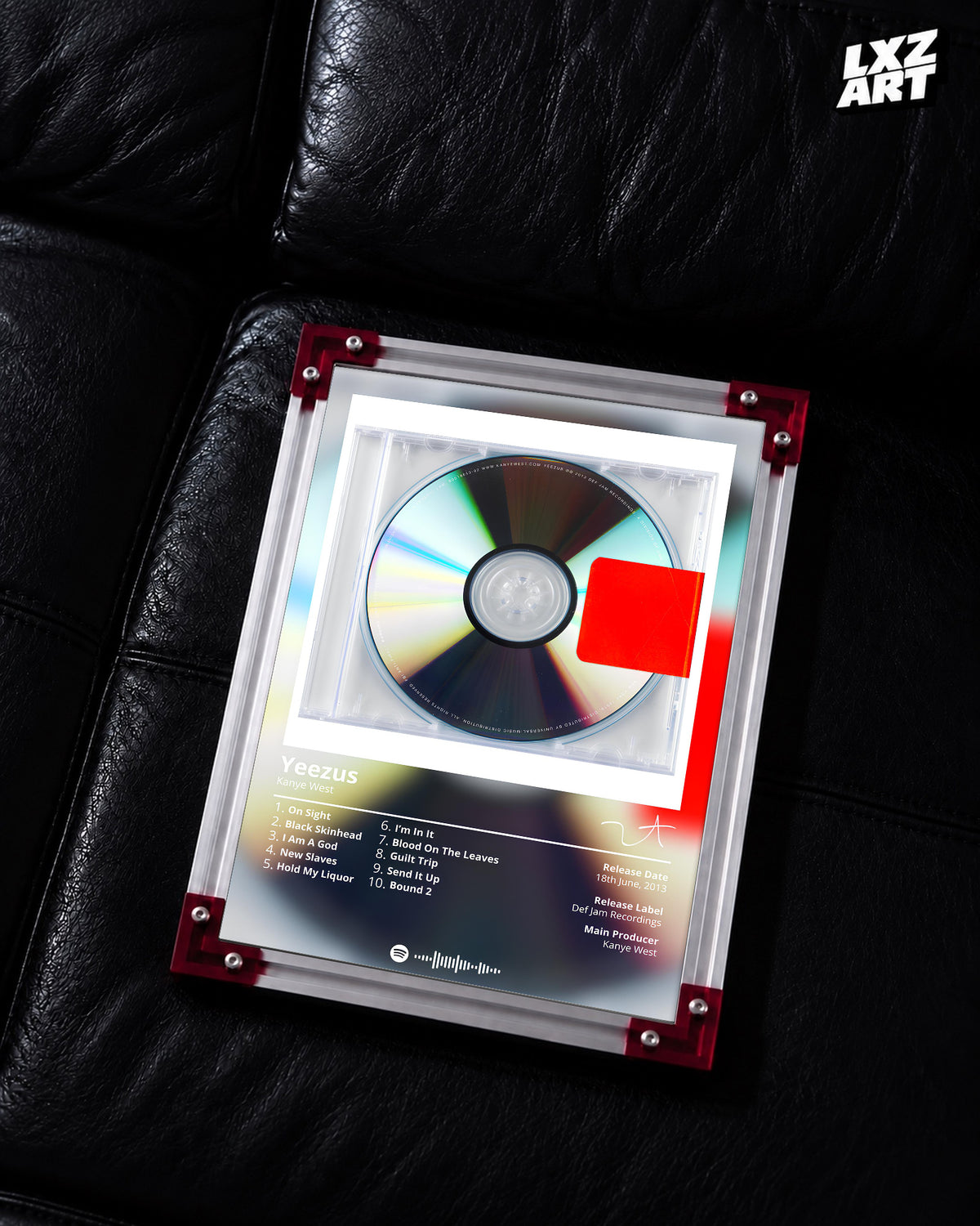 Kanye West Yeezus Tracklist Poster | Unframed Bedroom Wall Art — LXZART display 2; frame not included
