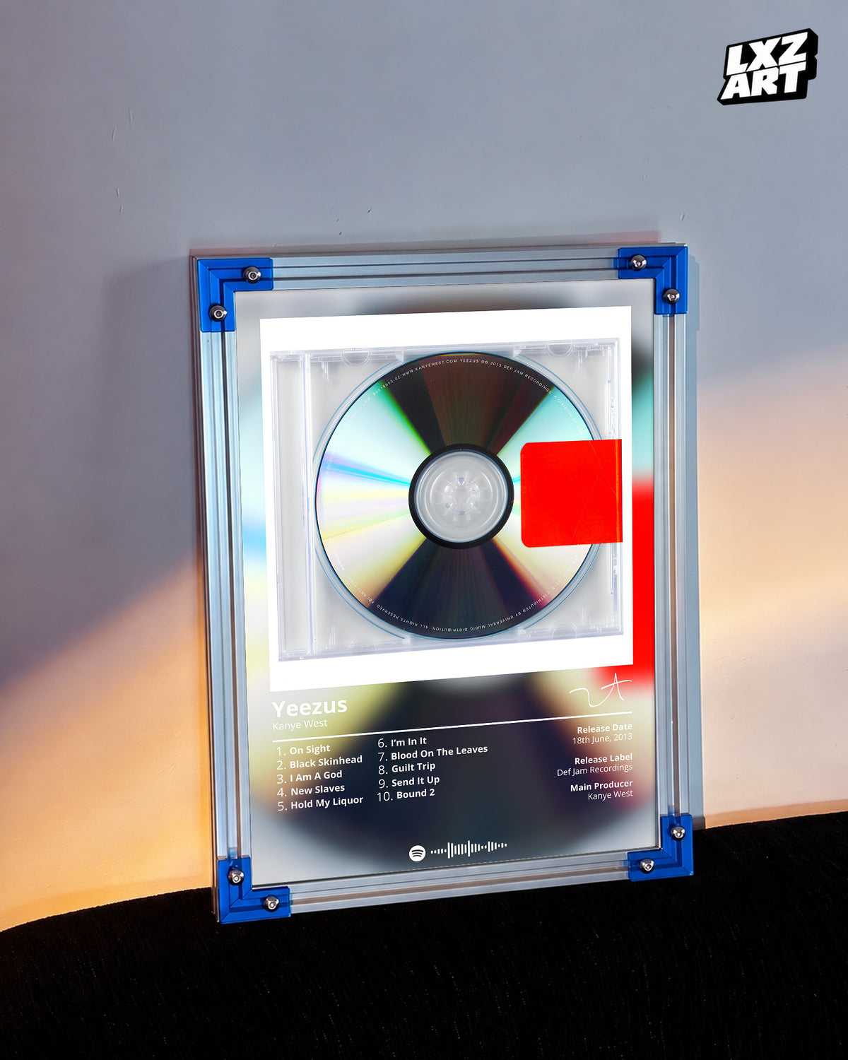 Kanye West Yeezus Tracklist Poster | Unframed Bedroom Wall Art — LXZART display 3; frame not included