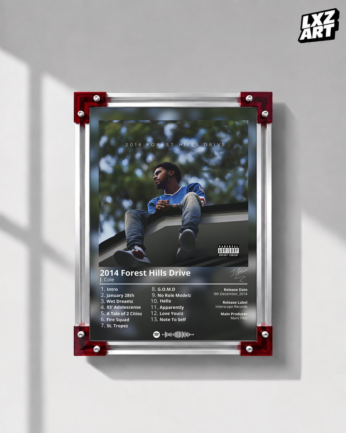 J. Cole '2014 Forest Hills Drive' Album Poster — LXZART display 1; frame not included