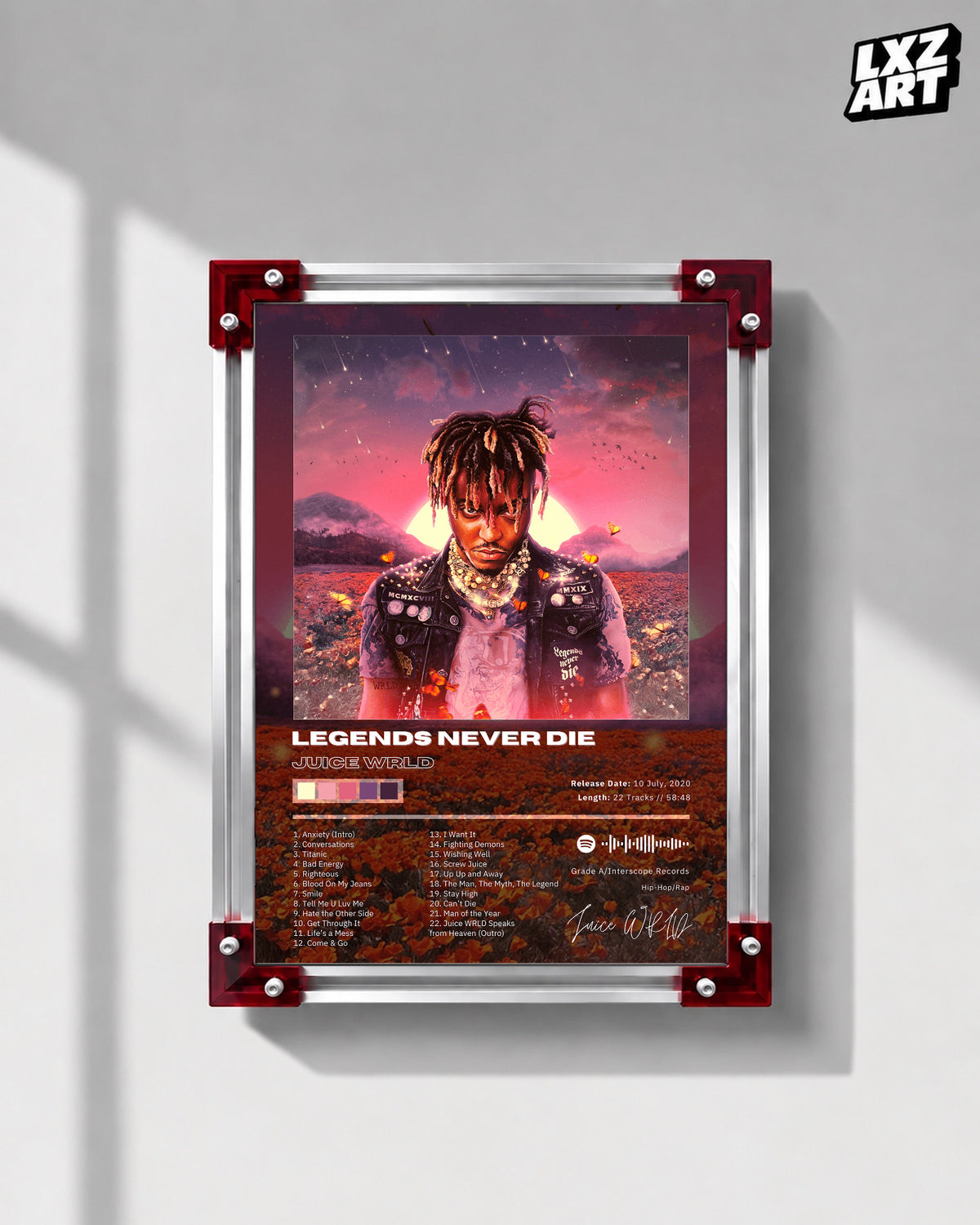 Juice WRLD Legends Never Die Album Poster | Unframed Bedroom Wall Art — LXZART display 1; frame not included