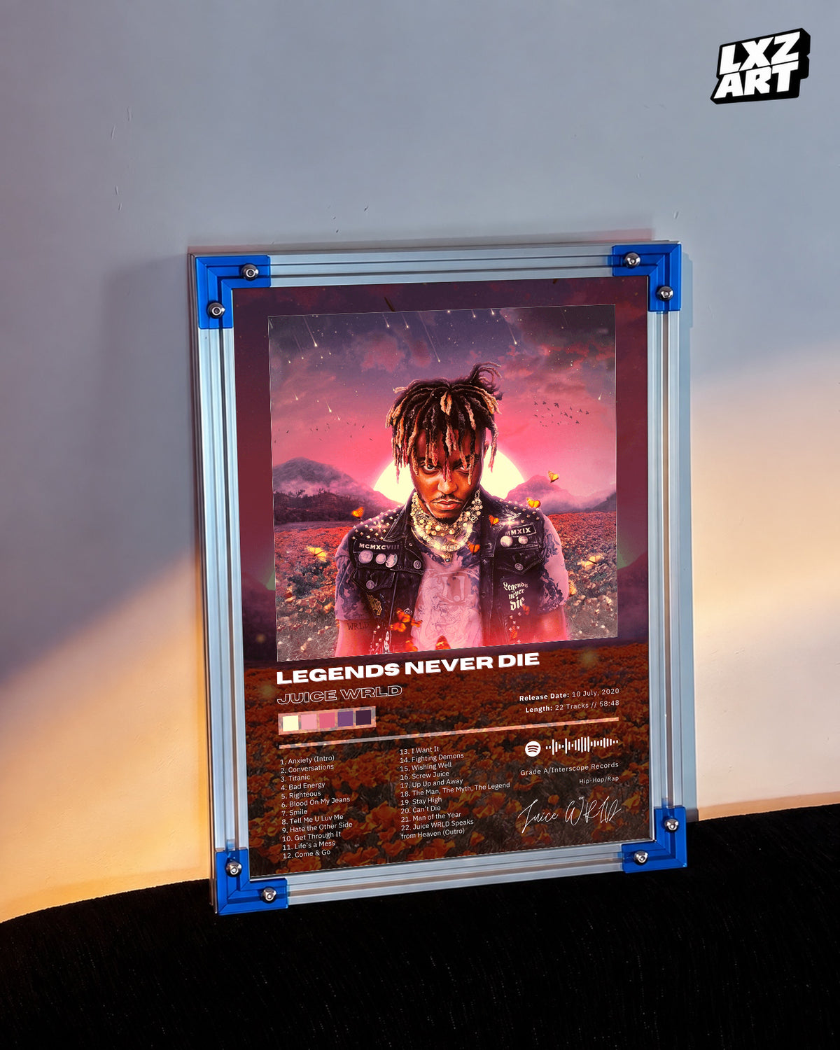 Juice WRLD Legends Never Die Album Poster | Unframed Bedroom Wall Art — LXZART display 3; frame not included