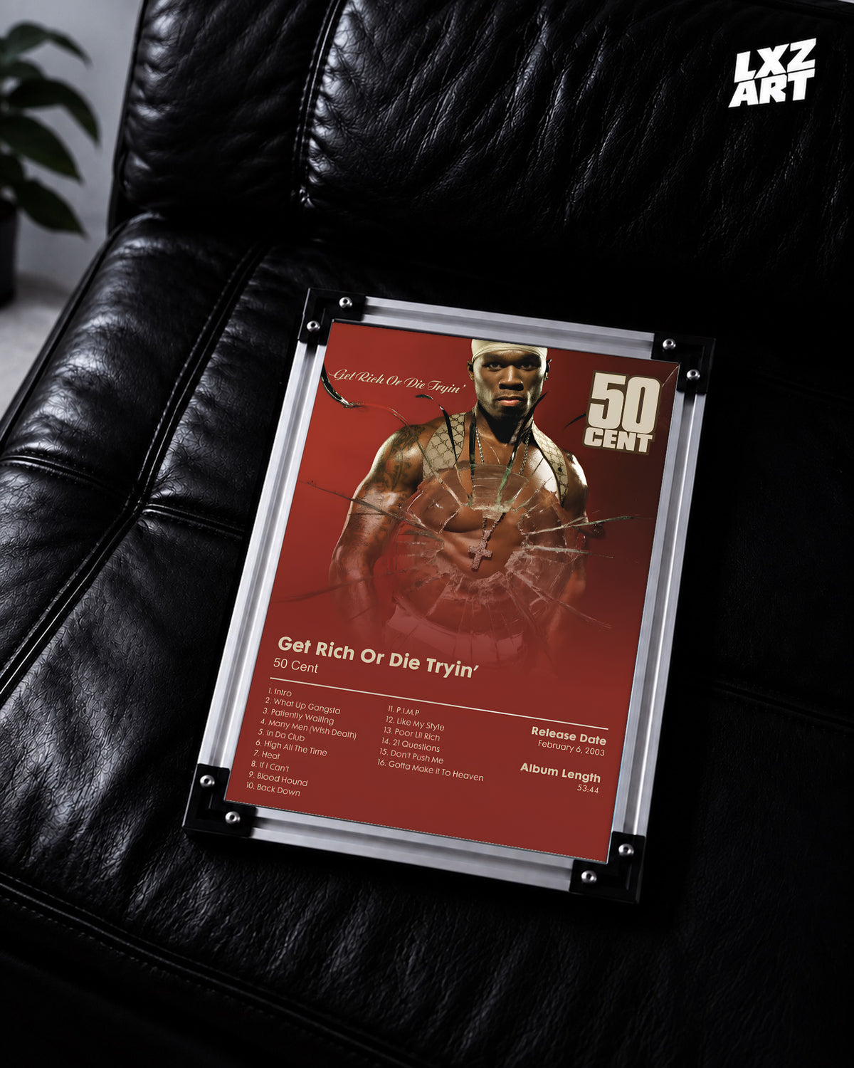 50 Cent Get Rich Or Die Tryin’ Tracklist Poster | Unframed Bedroom Wall Art — LXZART display 2; frame not included