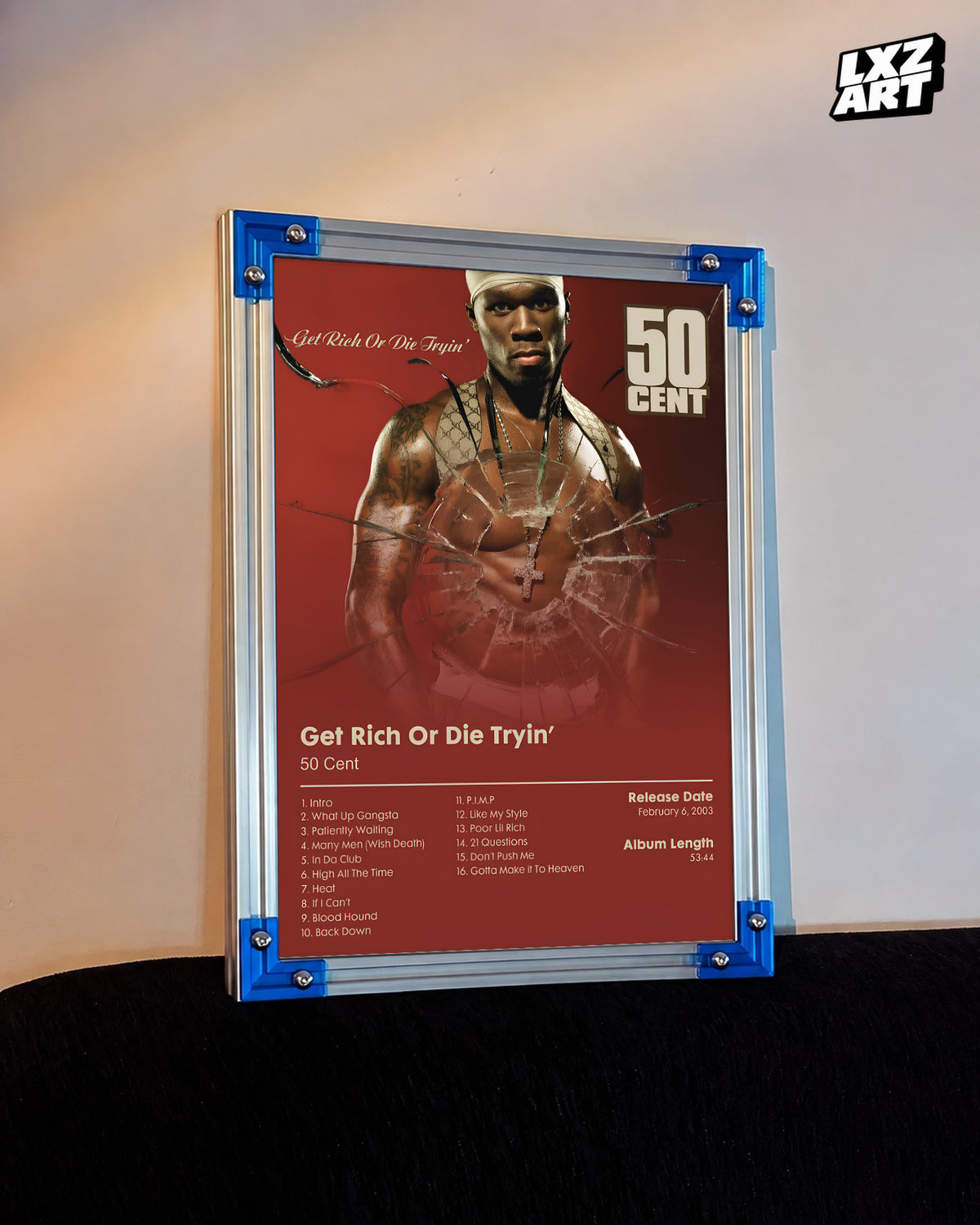 50 Cent Get Rich Or Die Tryin’ Tracklist Poster | Unframed Bedroom Wall Art — LXZART display 3; frame not included