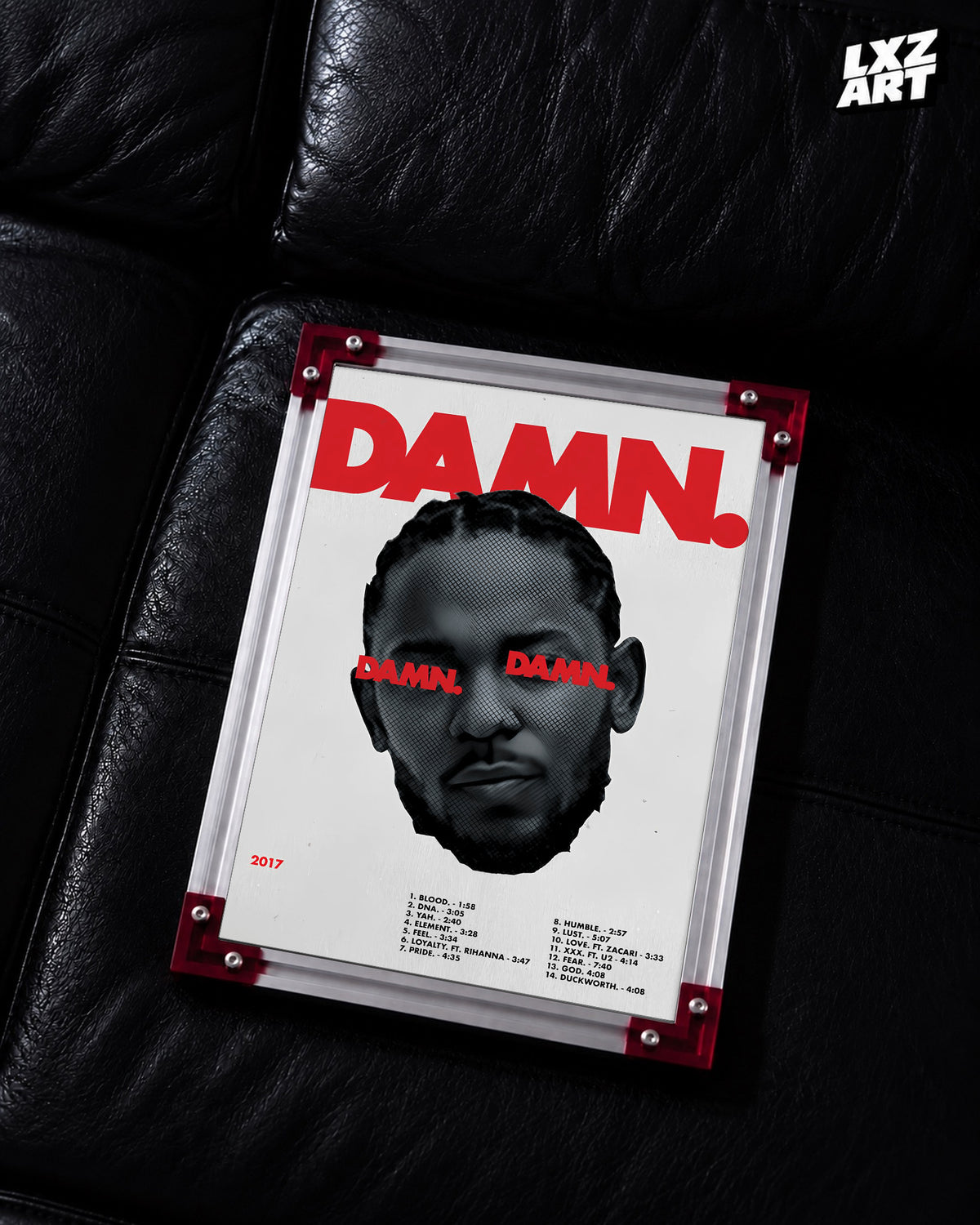 Kendrick Lamar DAMN. Red Portrait Poster | Unframed Hip Hop Wall Art — LXZART display 2; frame not included