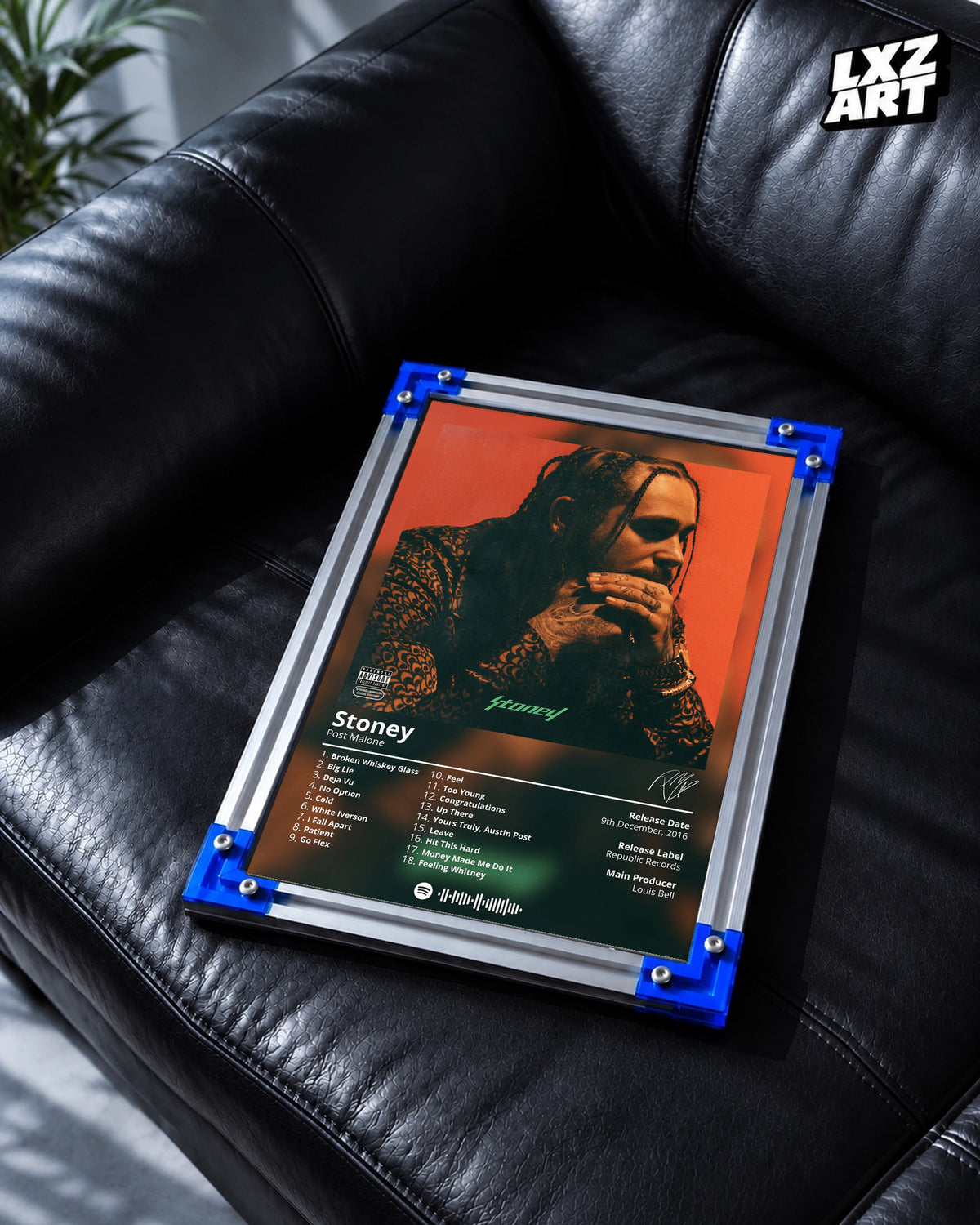Post Malone Stoney Tracklist Poster | Unframed Bedroom Wall Art — LXZART display 2; frame not included