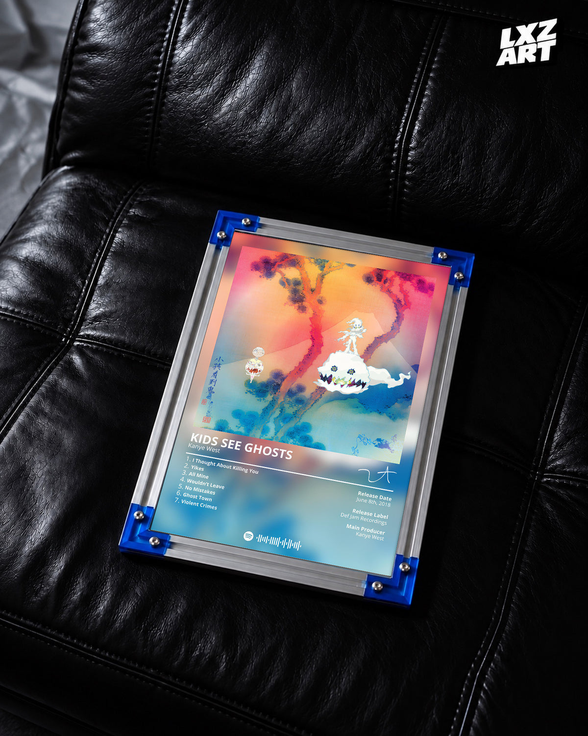 Kanye West & Kid Cudi Kids See Ghosts Tracklist Poster | Unframed Bedroom Wall Art — LXZART display 2; frame not included