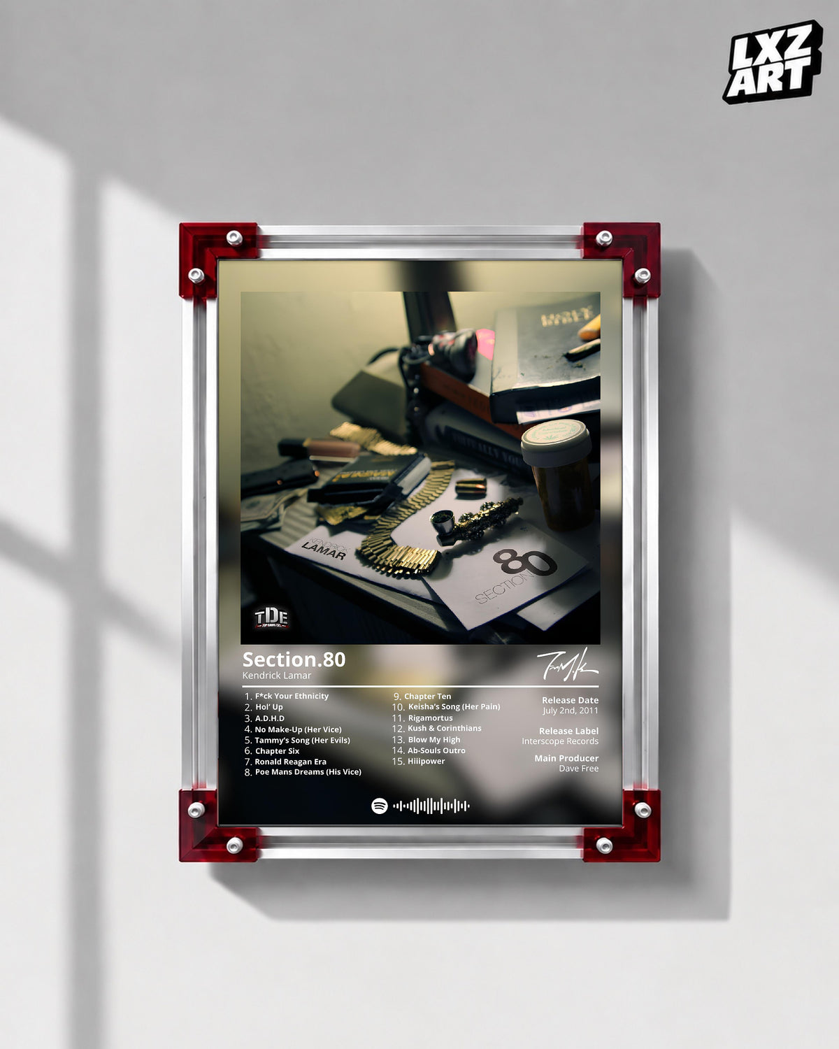 Kendrick Lamar Section.80 Tracklist Poster | Unframed Hip Hop Wall Art — LXZART display 1; frame not included