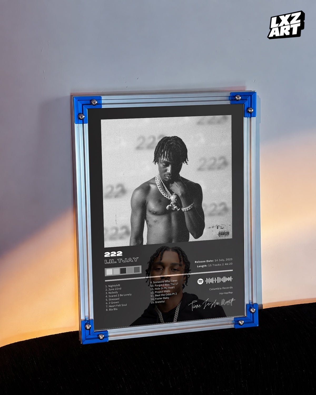 Lil Tjay 222 Tracklist Poster | Unframed Bedroom Wall Art — LXZART display 3; frame not included