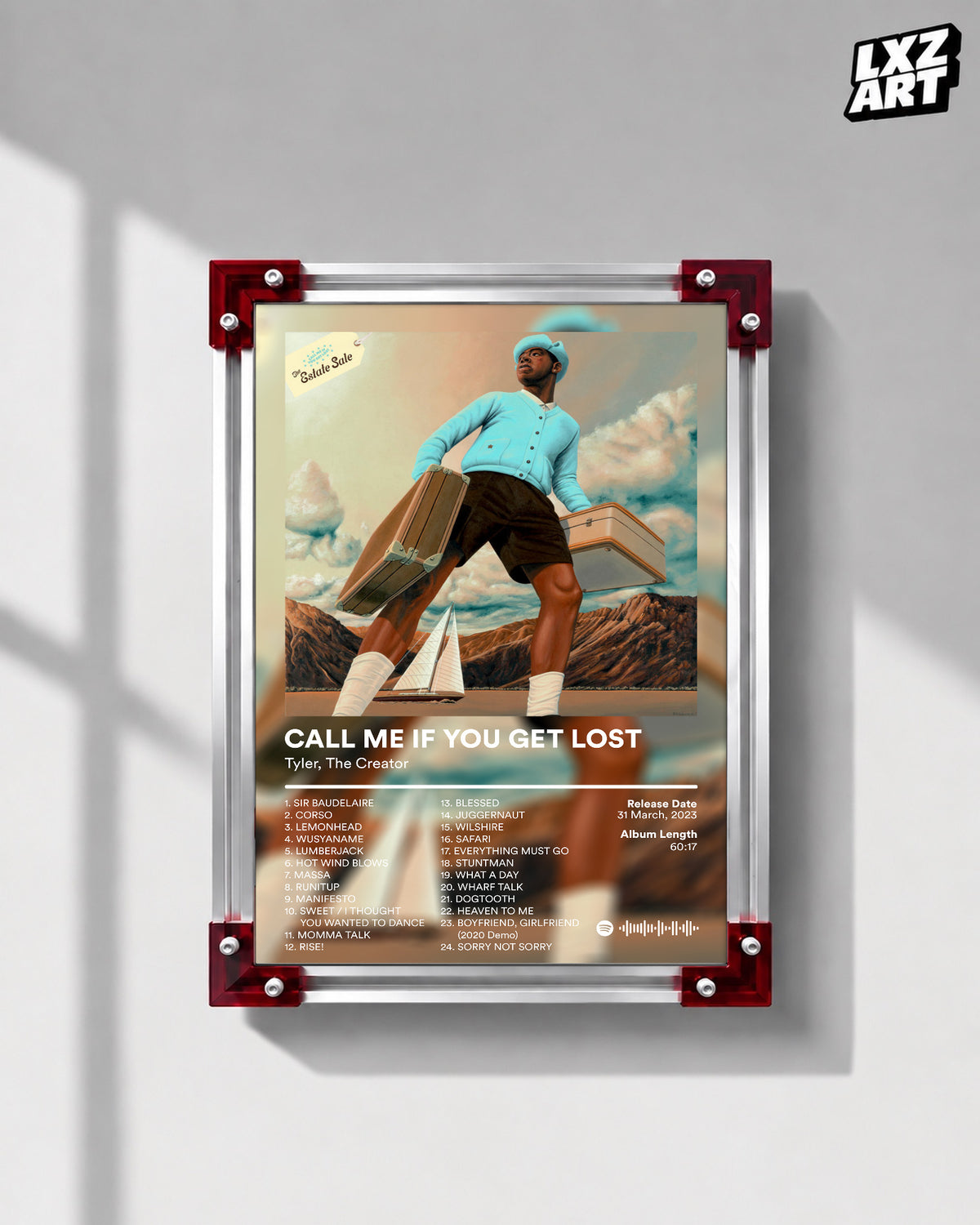 Tyler The Creator Call Me If You Get Lost Tracklist Poster | Unframed Bedroom Wall Art — LXZART display 1; frame not included