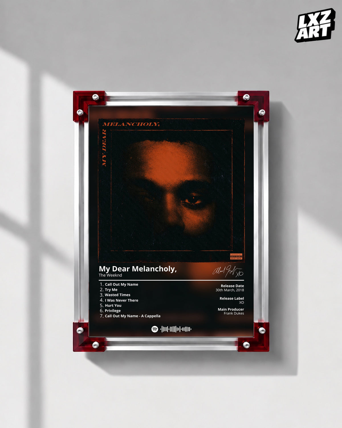 The Weeknd My Dear Melancholy Poster | Unframed Bedroom Wall Art — LXZART display 1; frame not included