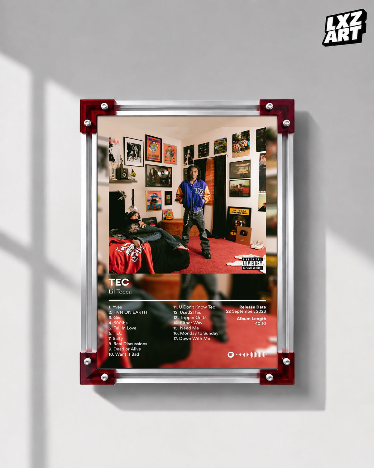 Lil Tecca TEC Tracklist Poster | Unframed Bedroom Wall Art — LXZART display 1; frame not included