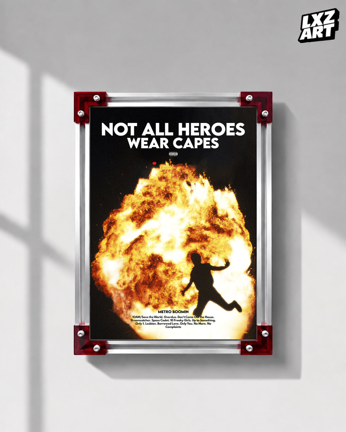 Metro Boomin Not All Heroes Wear Capes Album Poster | Unframed Bedroom Wall Art — LXZART display 1; frame not included